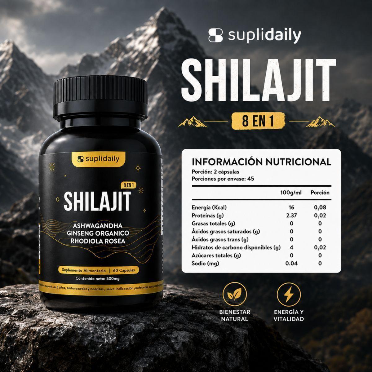 Shilajit 8 En 1  Puro Himalaya Energía Rendimiento 60 Caps-9