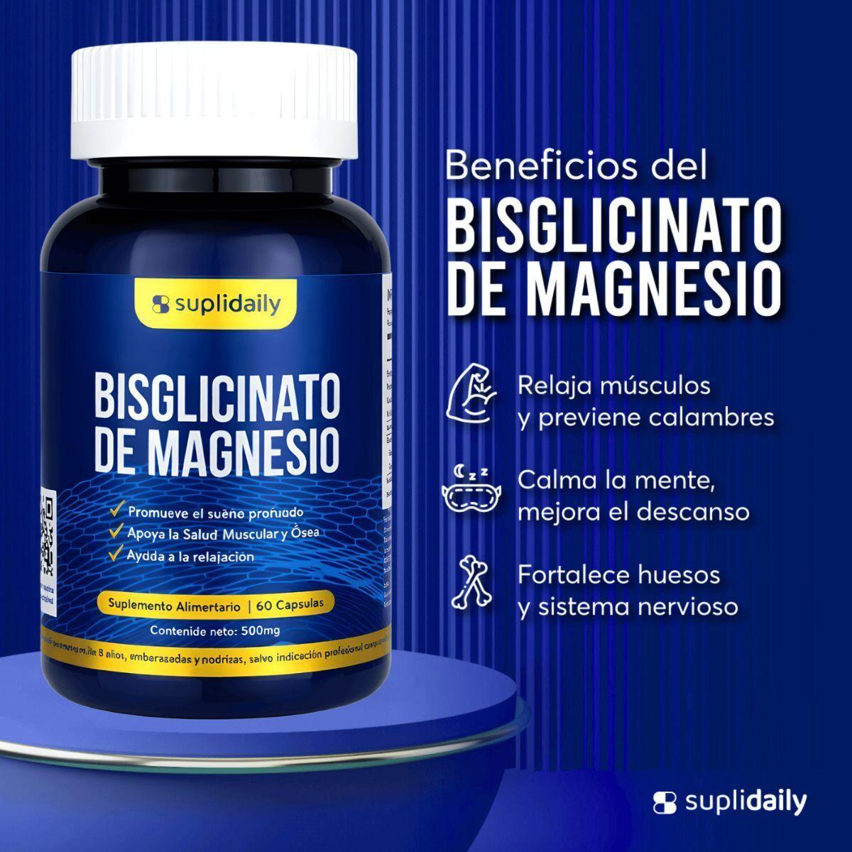 Bisglicinato de Magnesio Alta Absorción 120 Cápsulas Relajación Muscular-3
