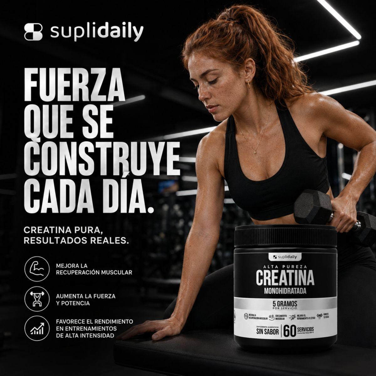 Pack 2 Creatina Monohidrato 100% Pura SupliDaily 600g 120 Porciones Sin Sabor -2