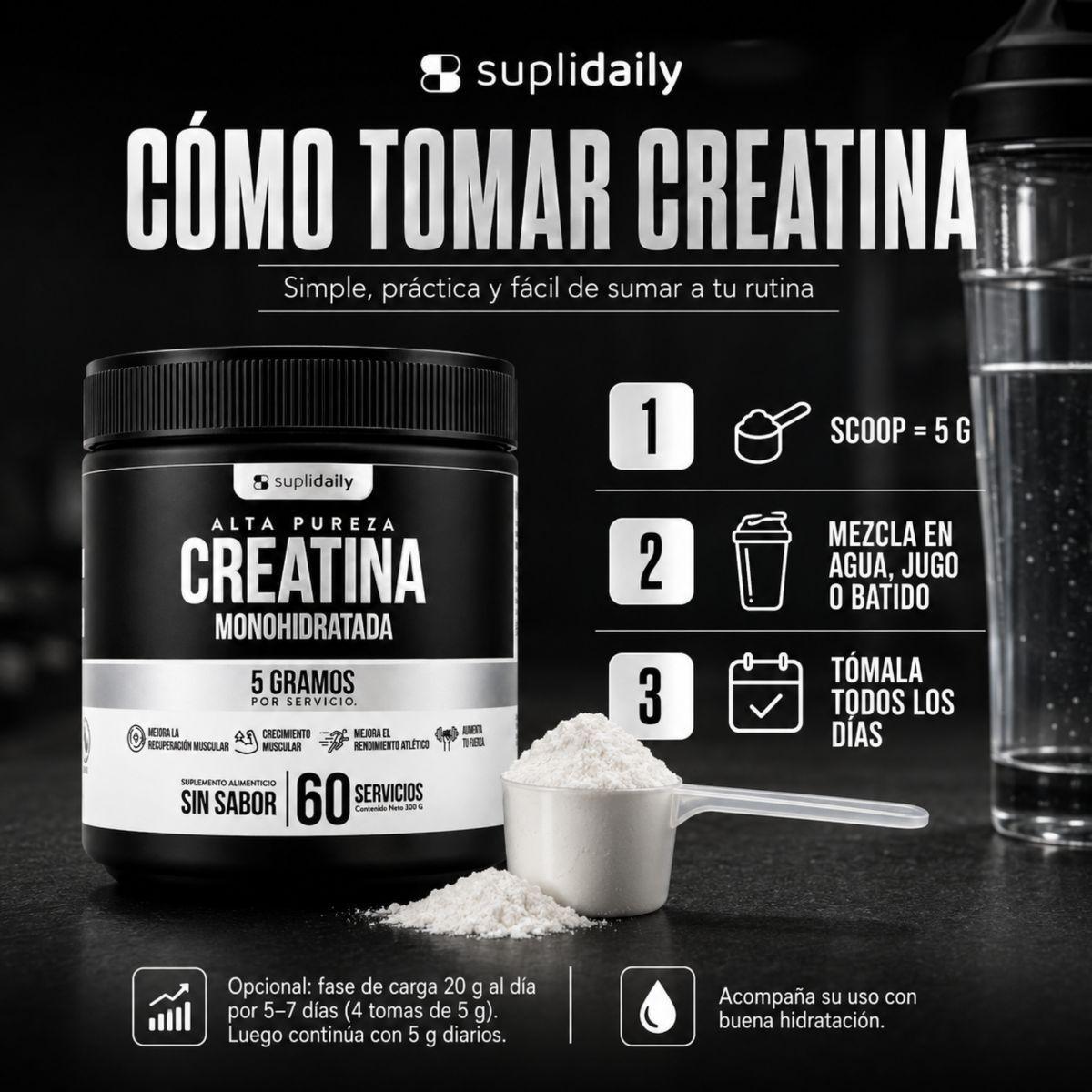 Pack 2 Creatina Monohidrato 100% Pura SupliDaily 600g 120 Porciones Sin Sabor -8