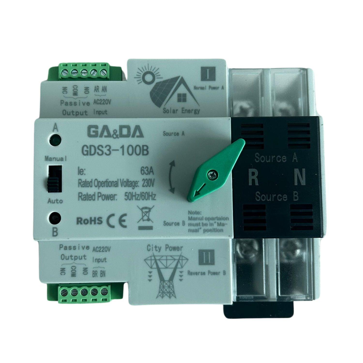 Ats Switch Transferencia Autom 63A 2P Riel Din Solar-Red-0