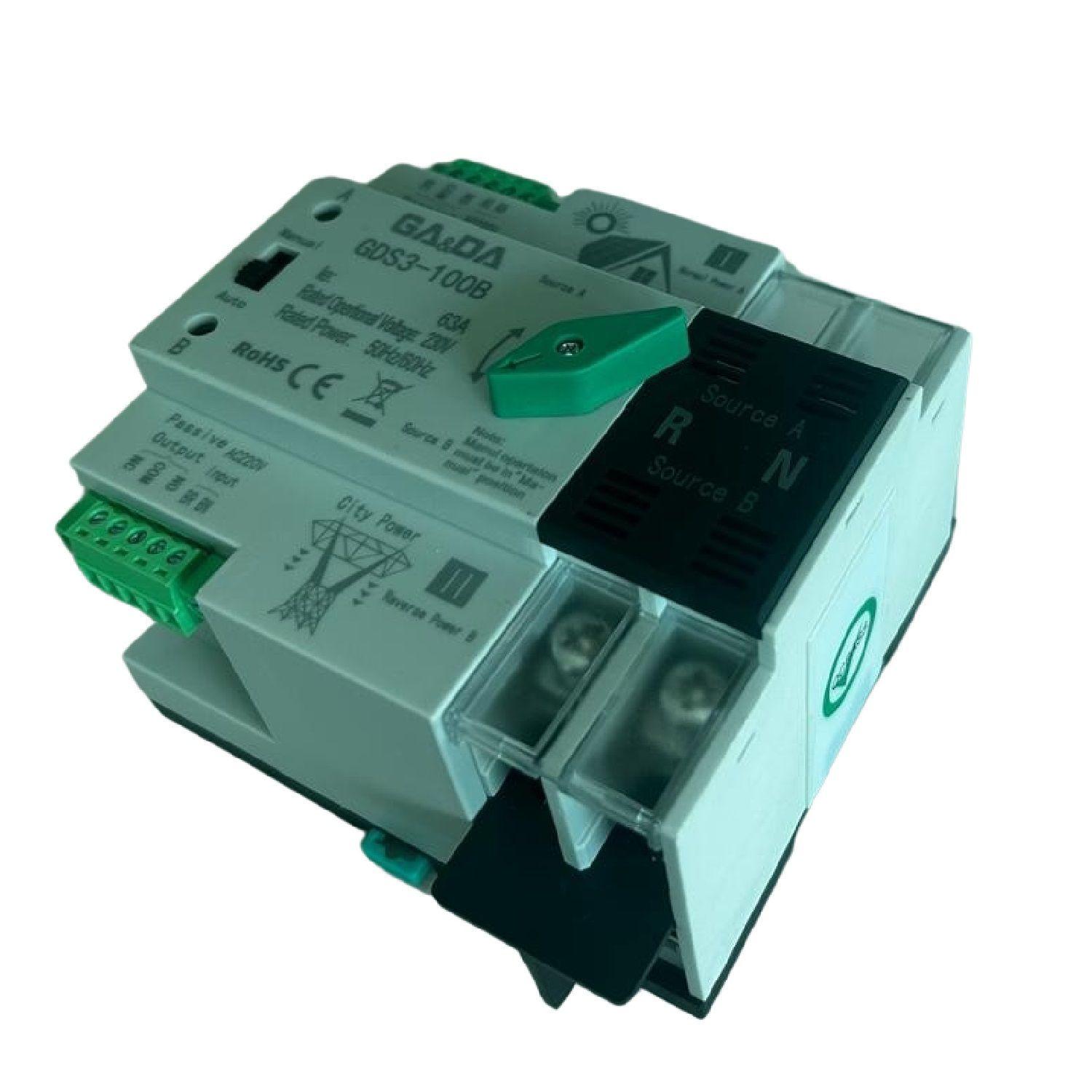 Ats Switch Transferencia Autom 63A 2P Riel Din Solar-Red-1