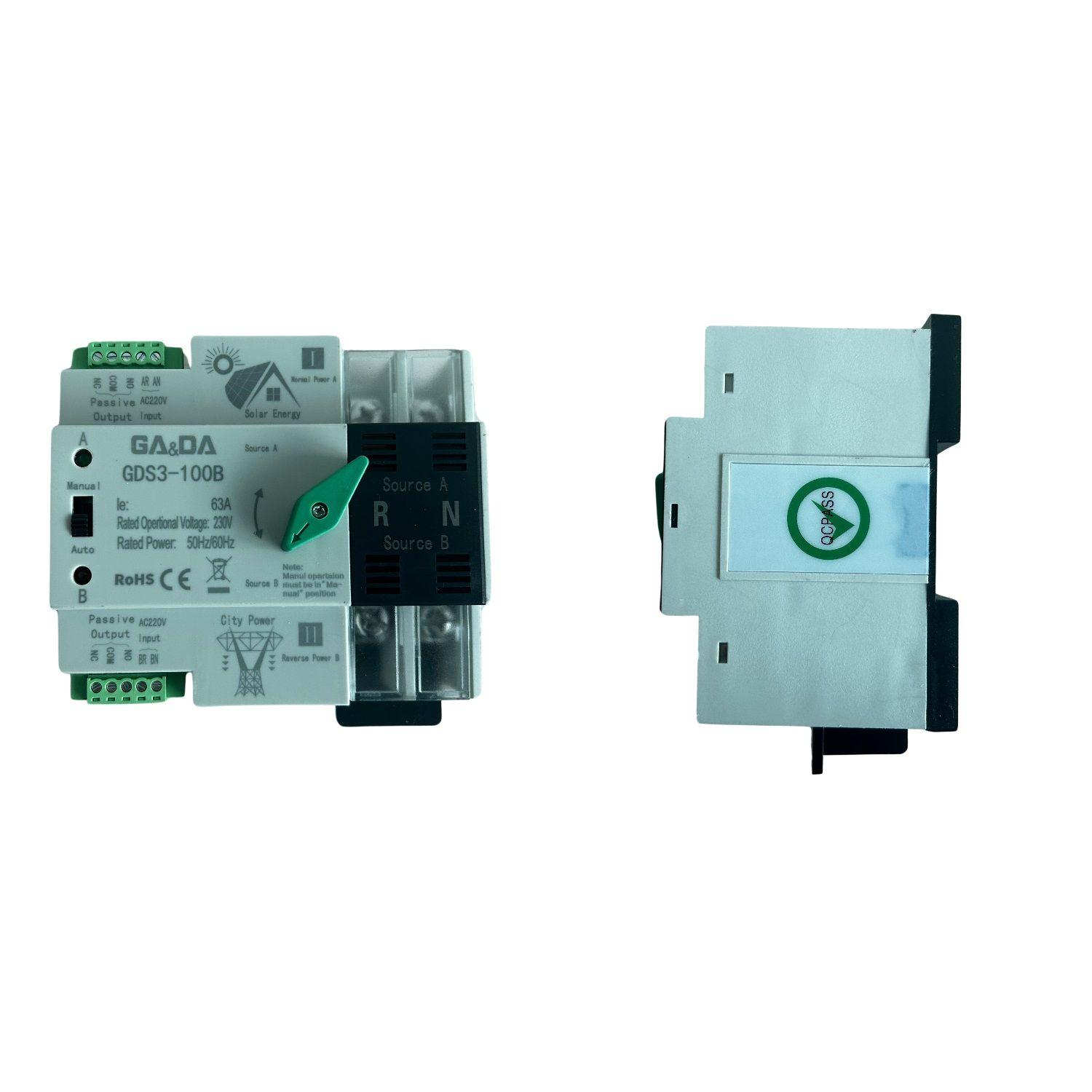 Ats Switch Transferencia Autom 63A 2P Riel Din Solar-Red-2