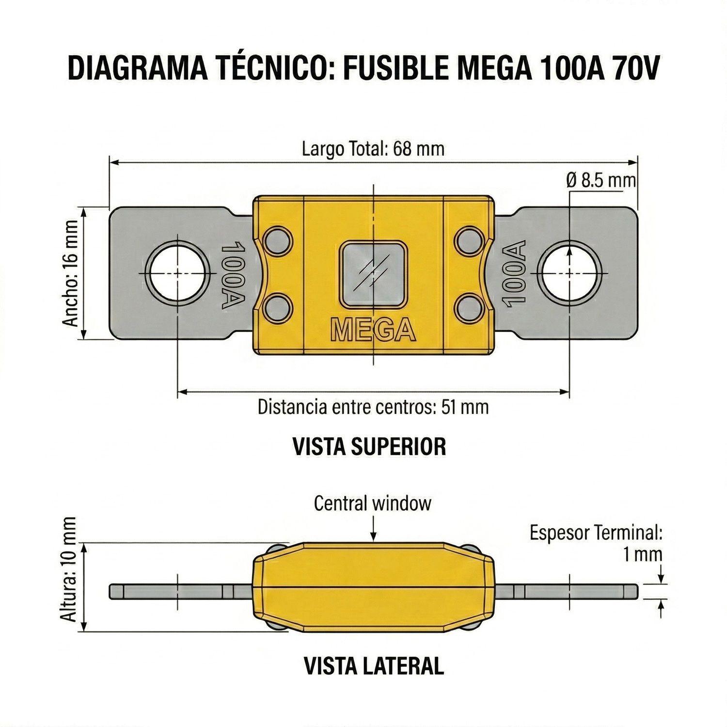 Fusible MEGA 100A 70V Sistema Solar Inversor 12V 48V-2