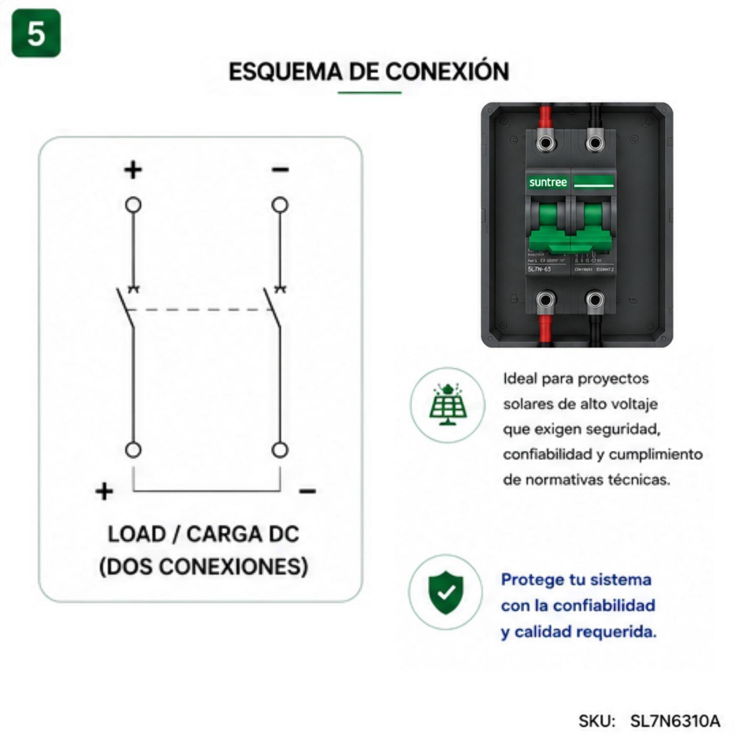 Interruptor Automatico DC 10A 550V 2P Bipolar Solar Suntree-4