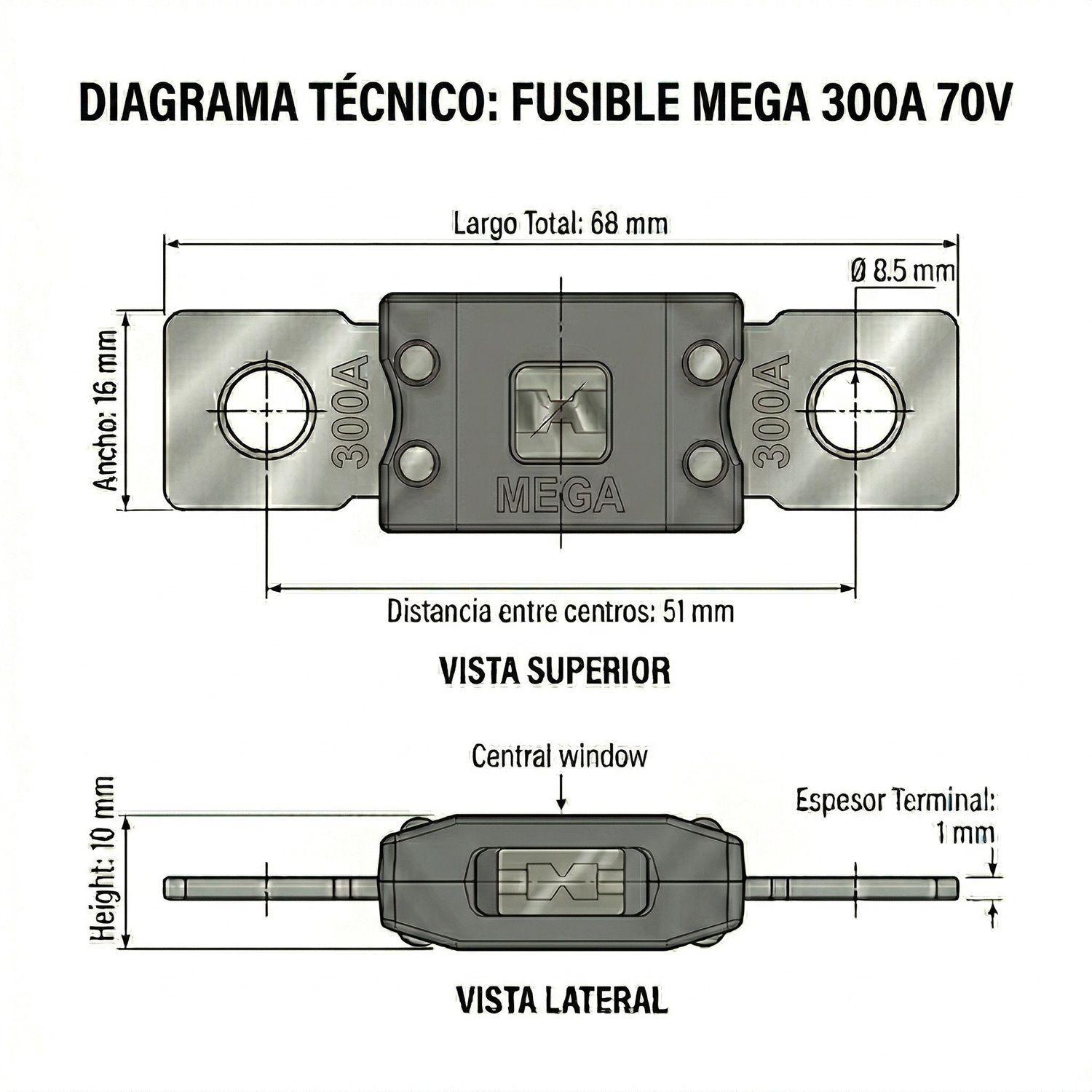 Fusible MEGA 300A 70V Sistema Solar Inversor 12V 48V-2