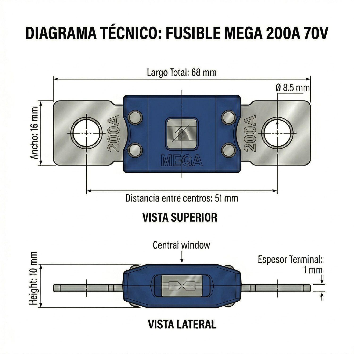 Fusible MEGA 200A 70V Sistema Solar Inversor 12V 48V-2