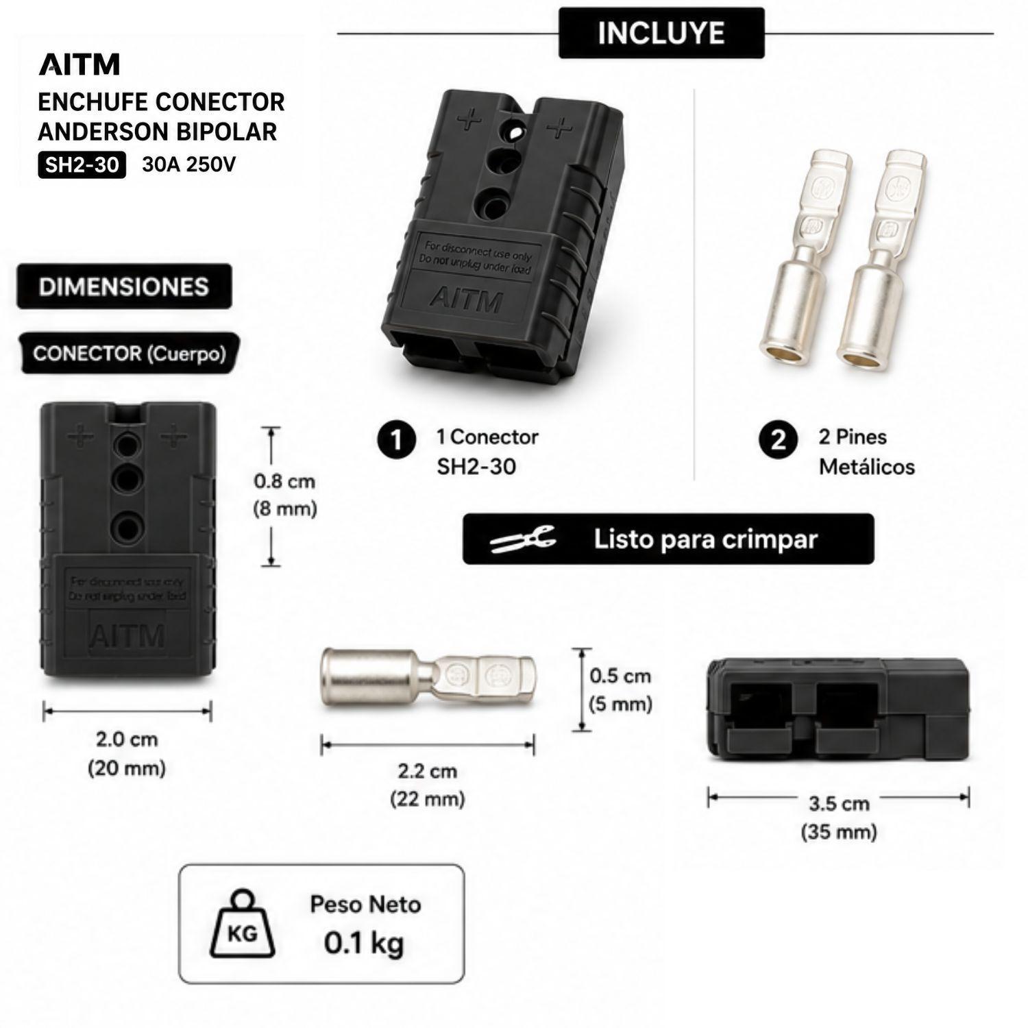 Enchufe Conector Anderson Bipolar 30A 250V V0-2