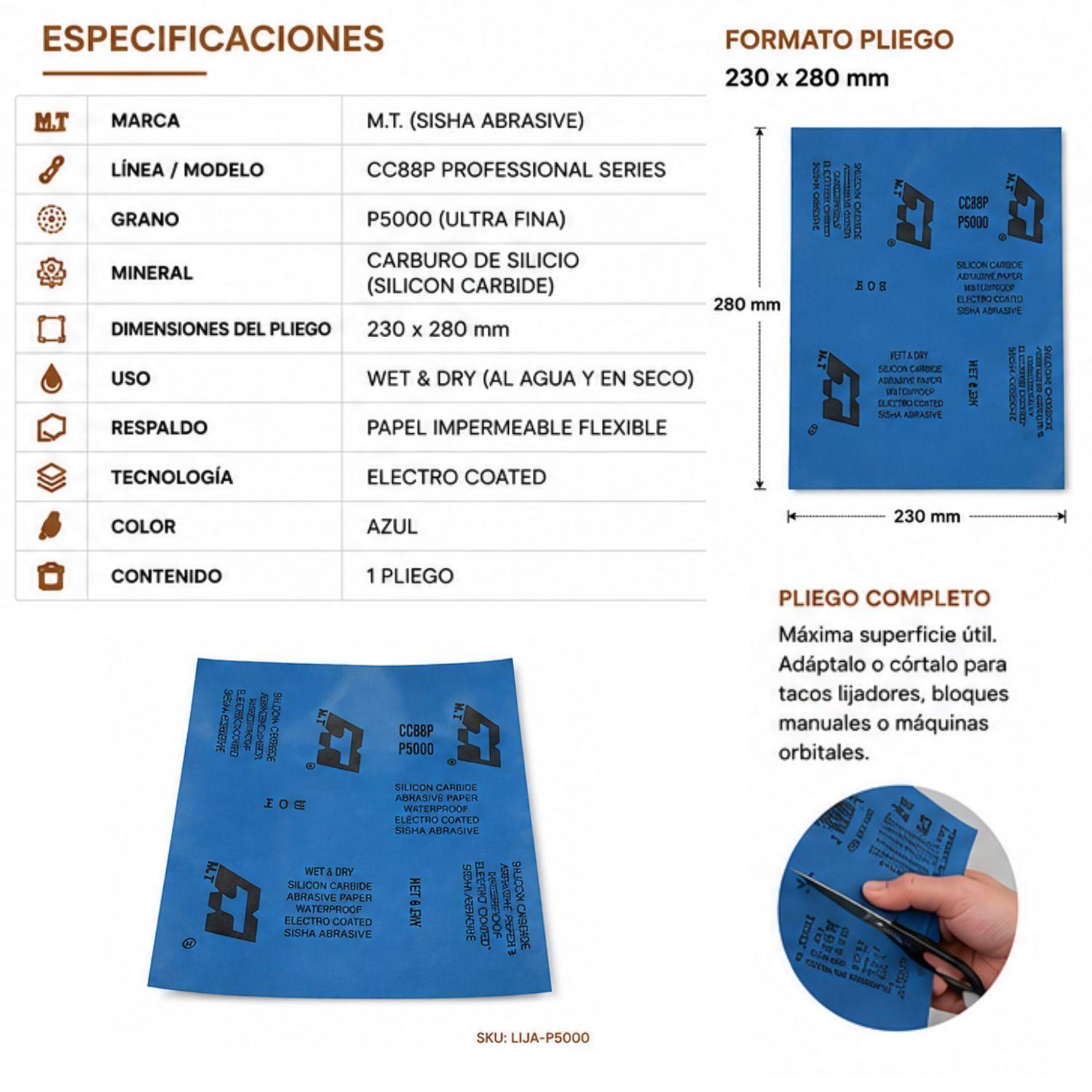 Lija Al Agua Pliego 230x280mm Grano P5000 M T CC88P Ultra Fina-2