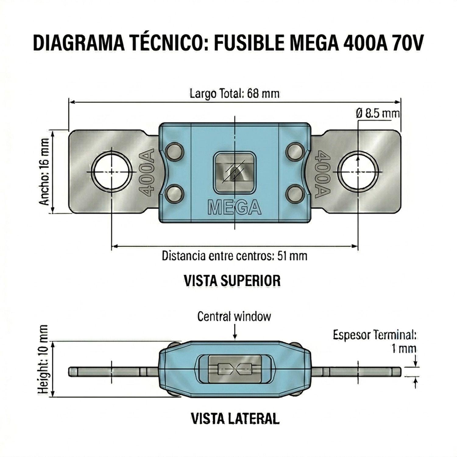 Fusible MEGA 400A 70V Sistema Solar Inversor 12V 48V-2