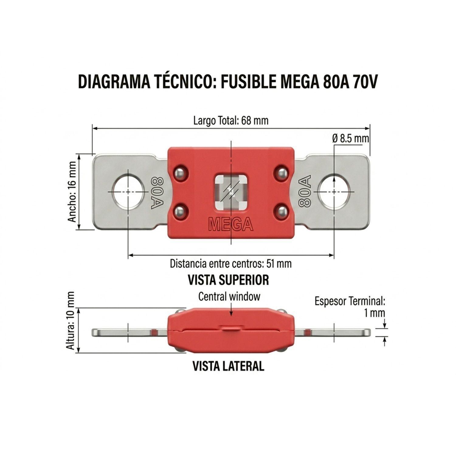 Fusible MEGA 80A 70V Sistema Solar Inversor 12V 48V-2
