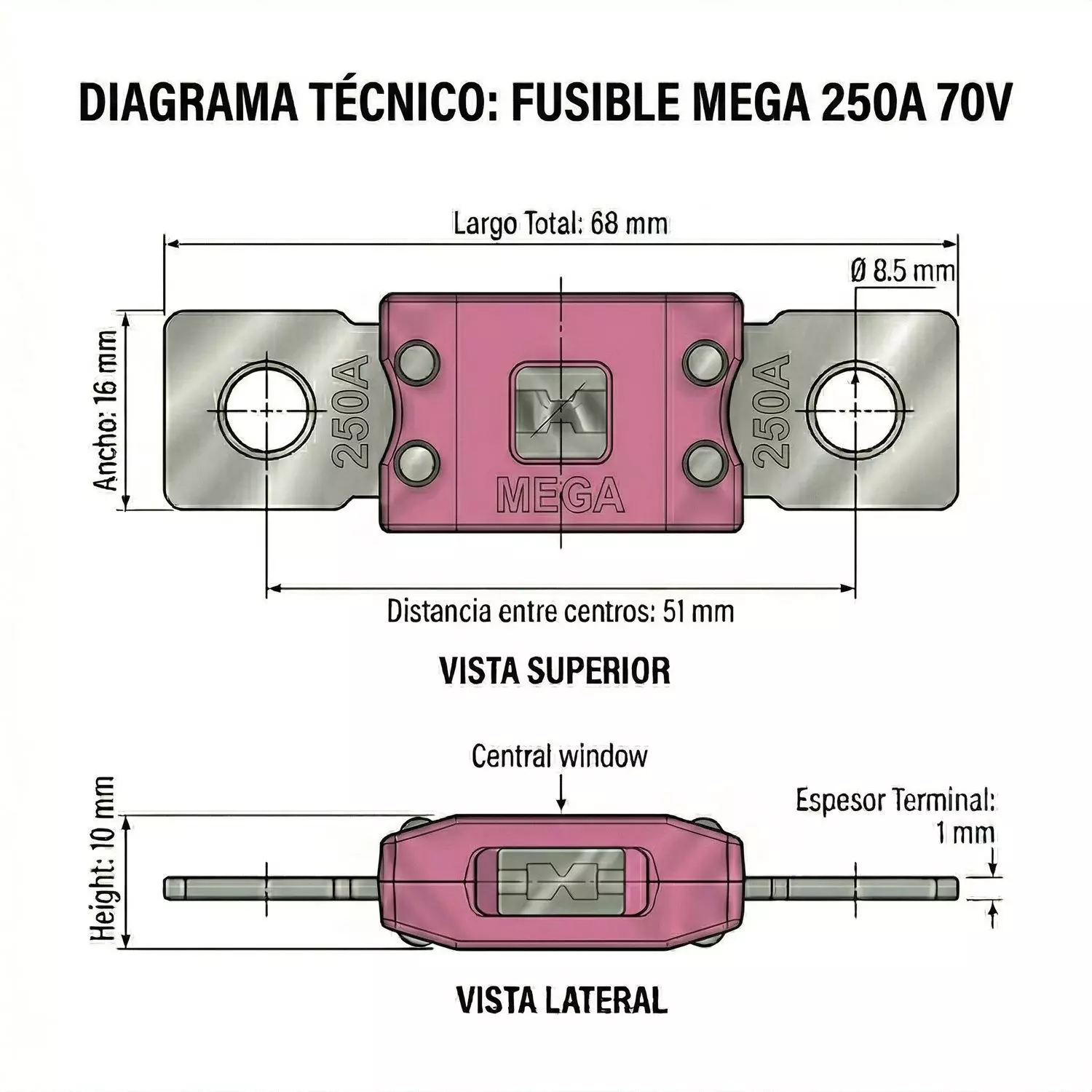 Fusible MEGA 250A 70V Sistema Solar Inversor 12V 48V-2