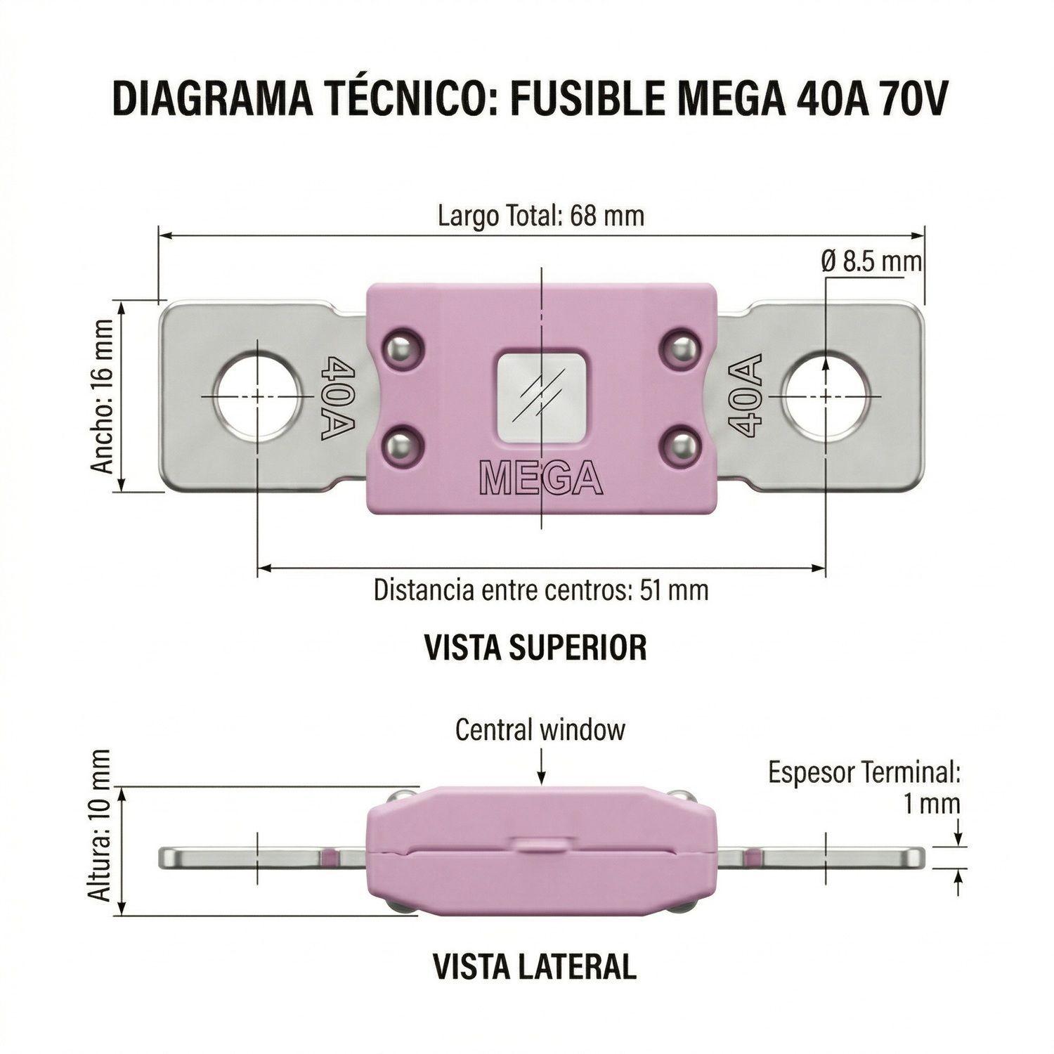 Fusible MEGA 40A 70V Sistema Solar Inversor 12V 48V-2