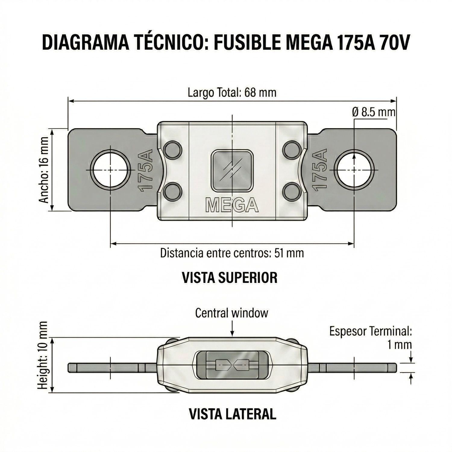 Fusible MEGA 175A 70V Sistema Solar Inversor 12V 48V-2