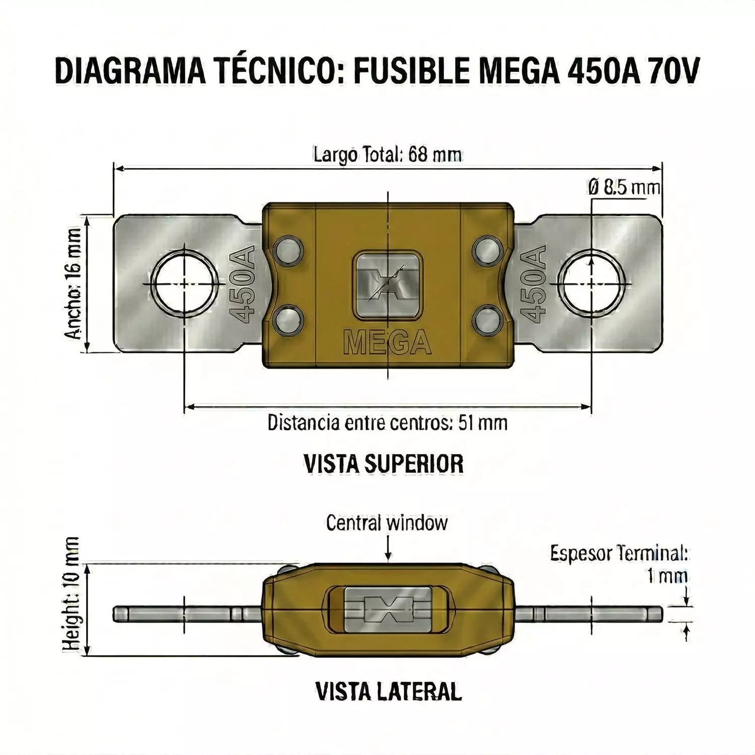 Fusible MEGA 450A 70V Sistema Solar Inversor 12V 48V-2