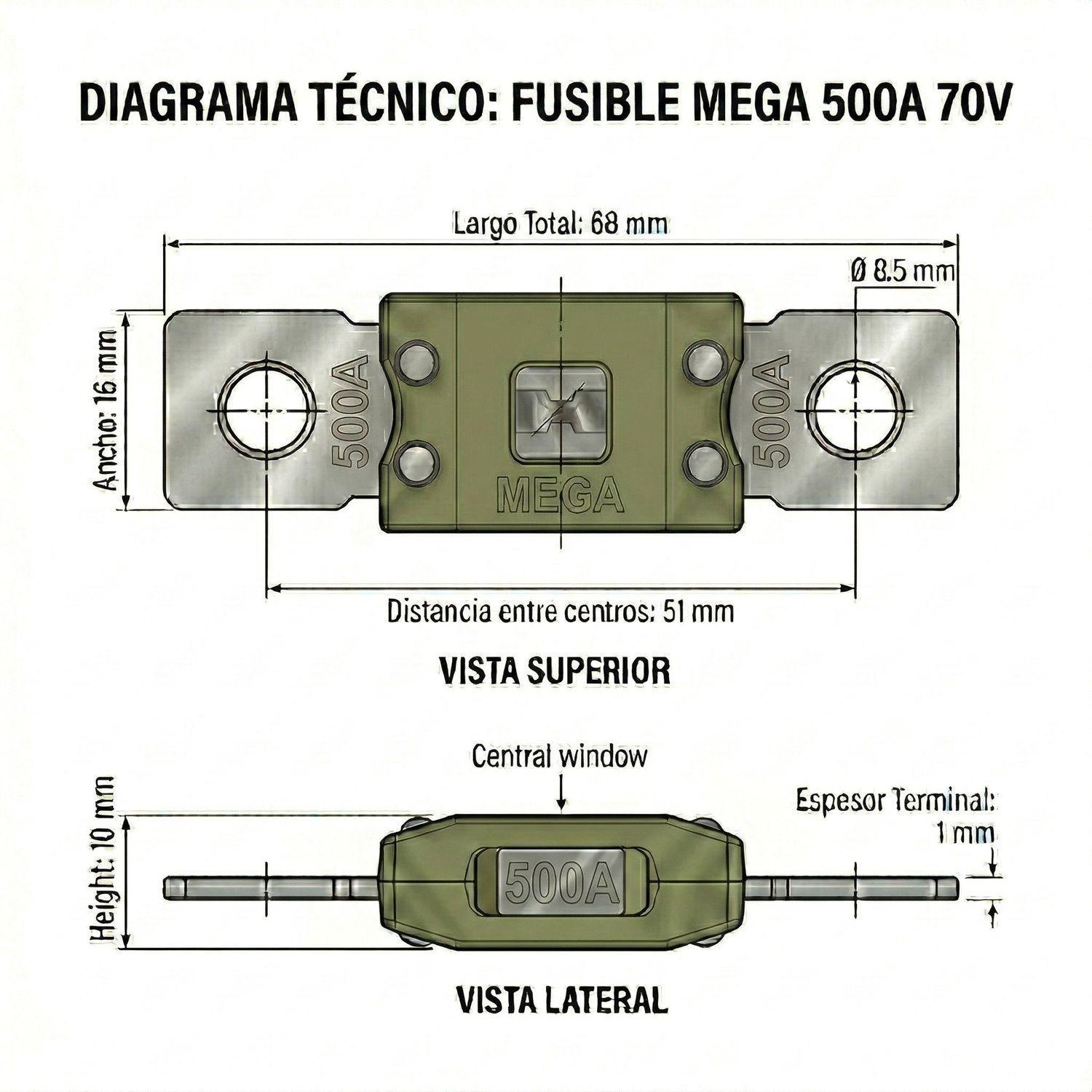 Fusible MEGA 500A 70V Sistema Solar Inversor 12V 48V-2