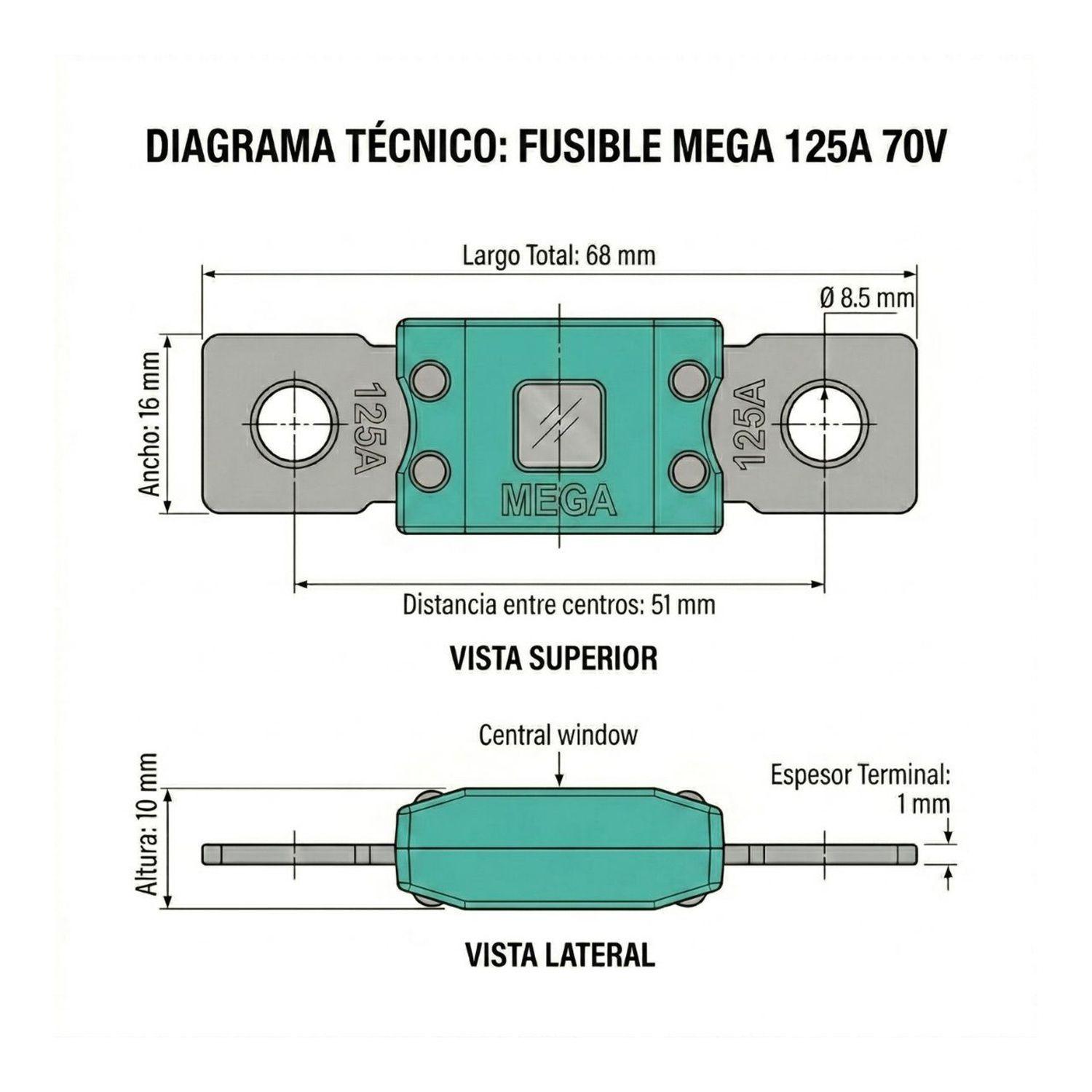 Fusible MEGA 125A 70V Sistema Solar Inversor 12V 48V-2