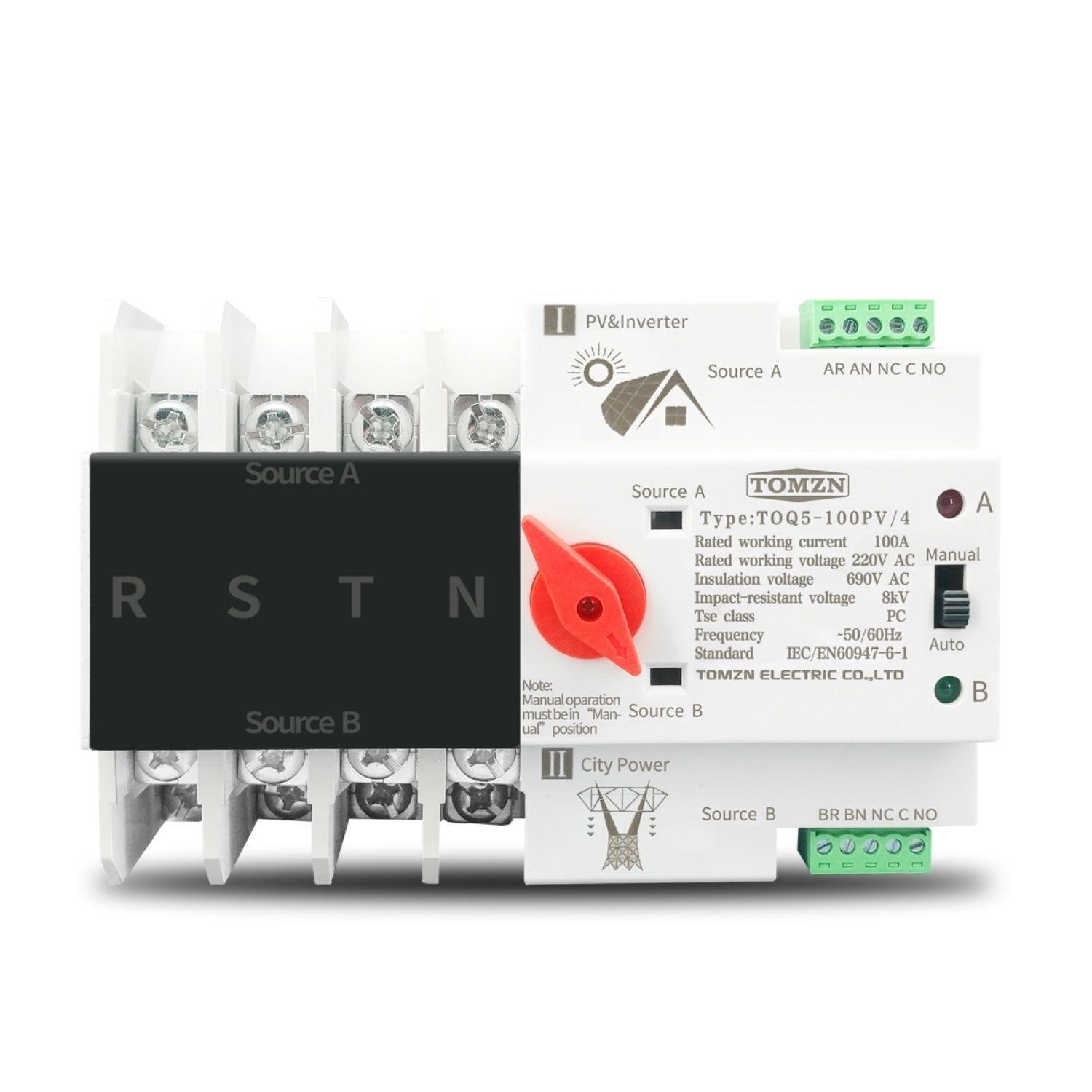 Switch Ats Transf. Autom Trif 100a 4p Riel Din Solar Red-0