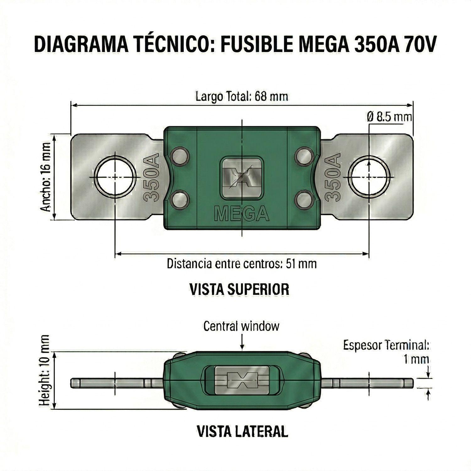 Fusible MEGA 350A 70V Sistema Solar Inversor 12V 48V-2