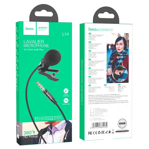 HOCO L14 Micrófono 3.5mm Mini-Jack Negro-2