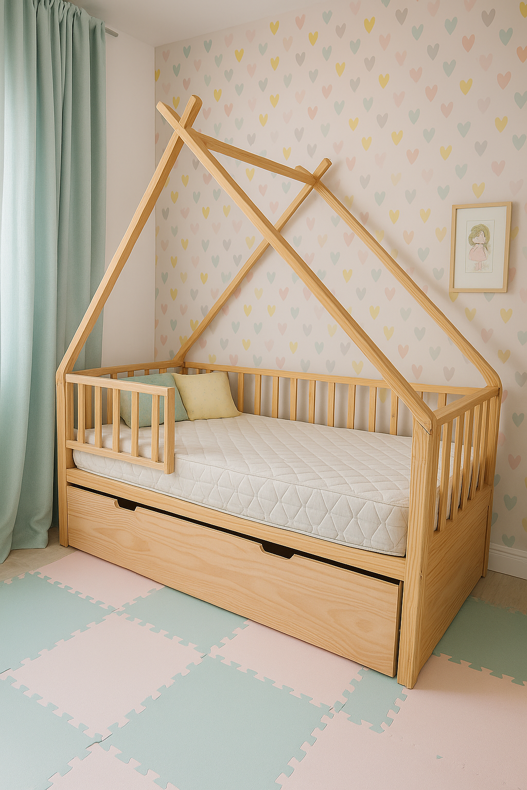 Cama para niños, Base Cama nido Casa Frontal - 1,5 plaza-0