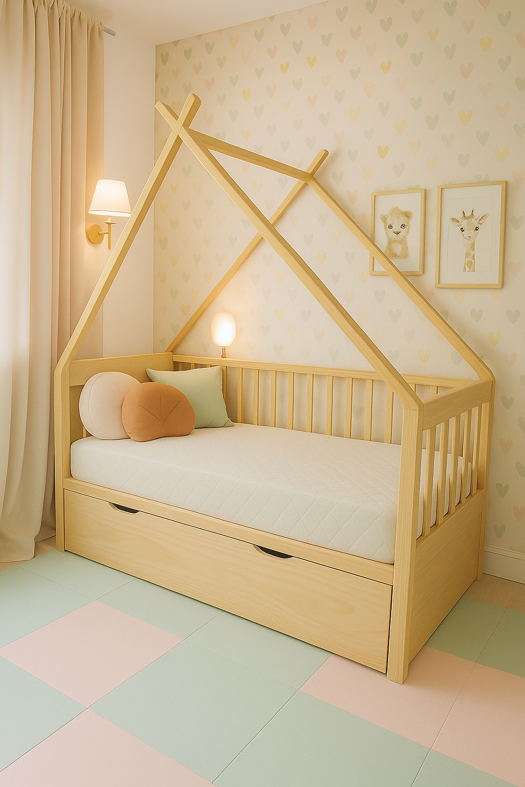 Cama para niños, Base Cama nido Casa Frontal - 1,5 plaza-1