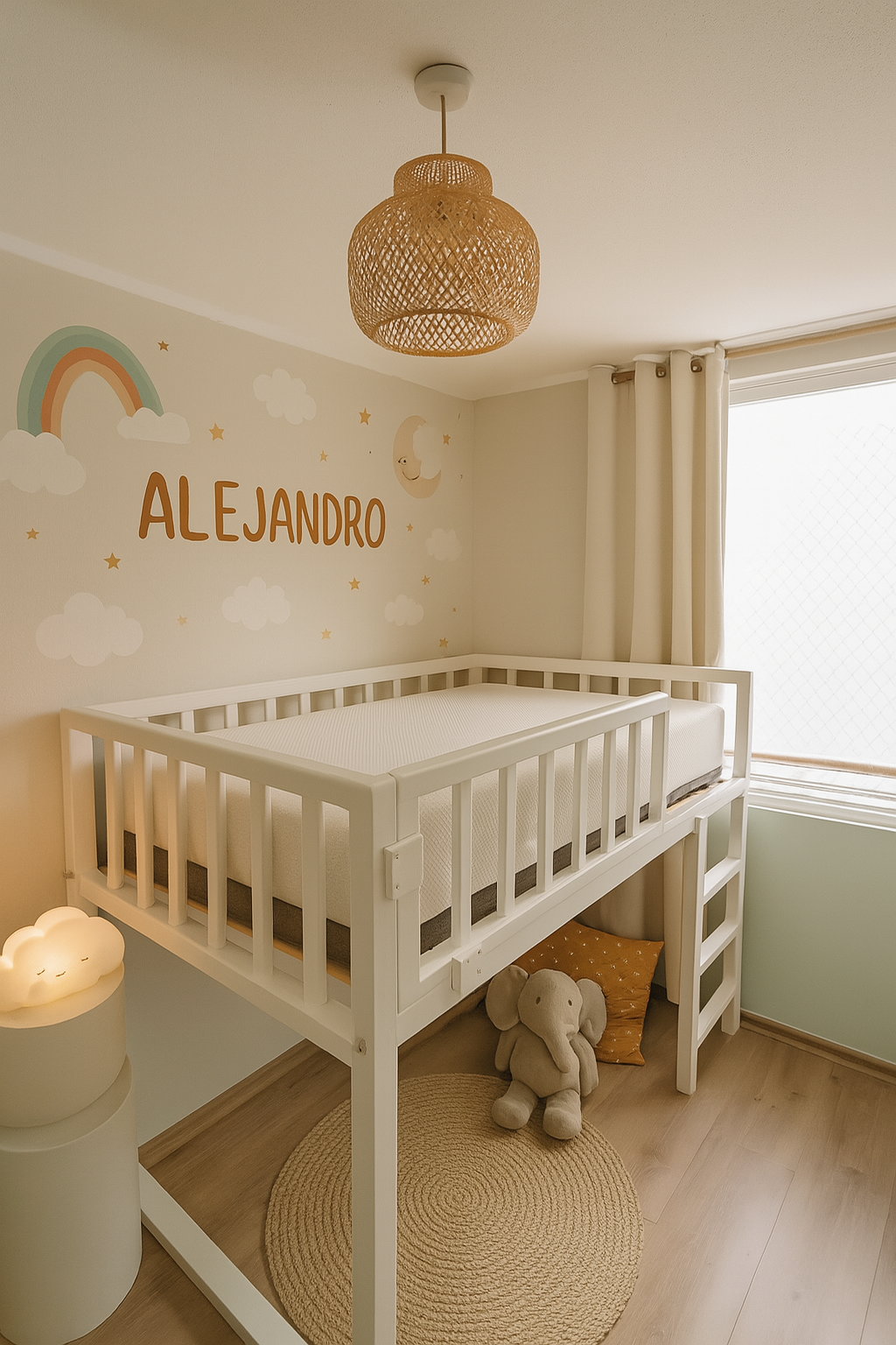 Cama en altura con baranda para niños - 1,5 plaza-0