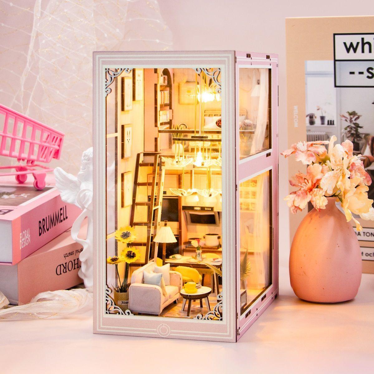 Puzzle Dollhouse Book Nook 3d Pink-2