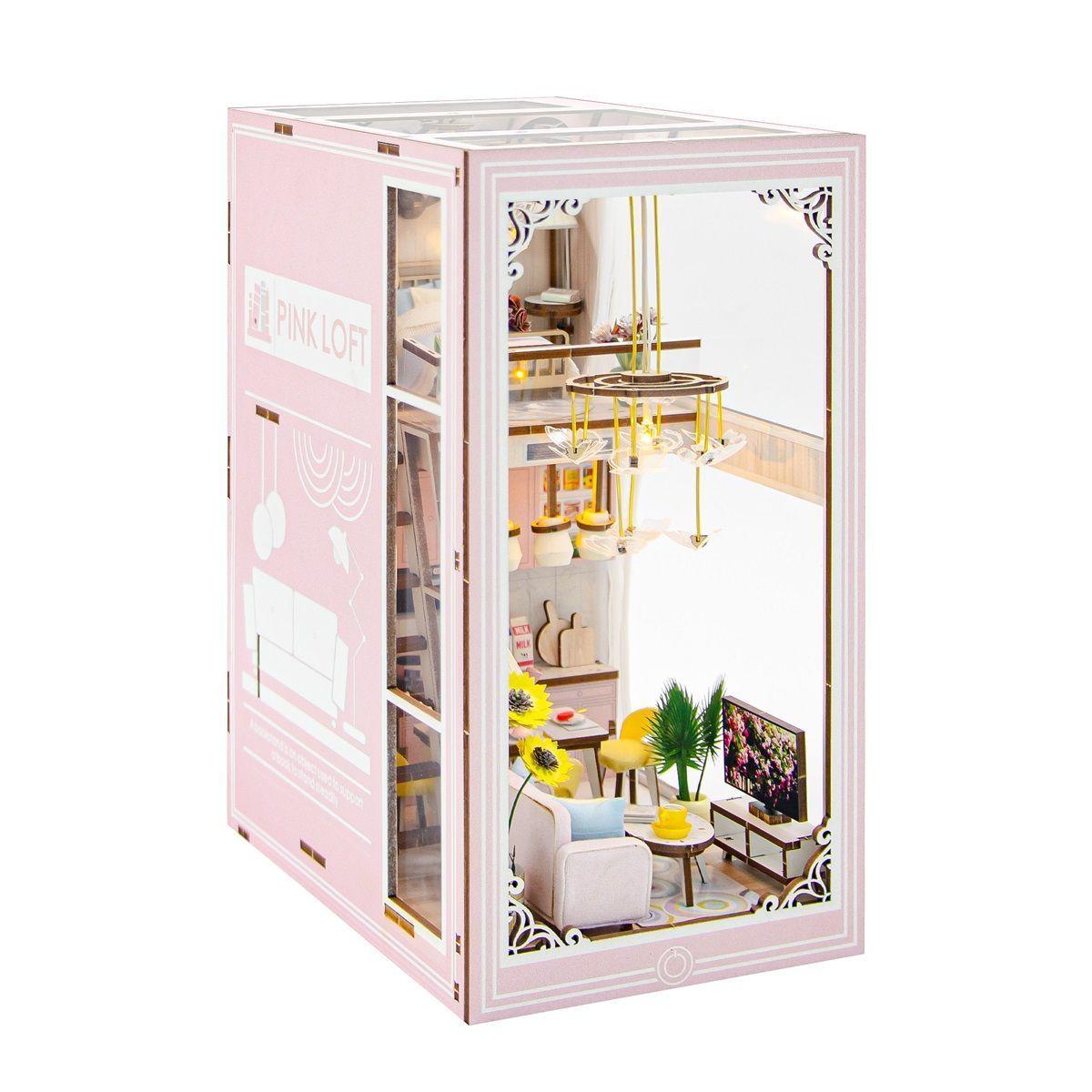 Puzzle Dollhouse Book Nook 3d Pink-3