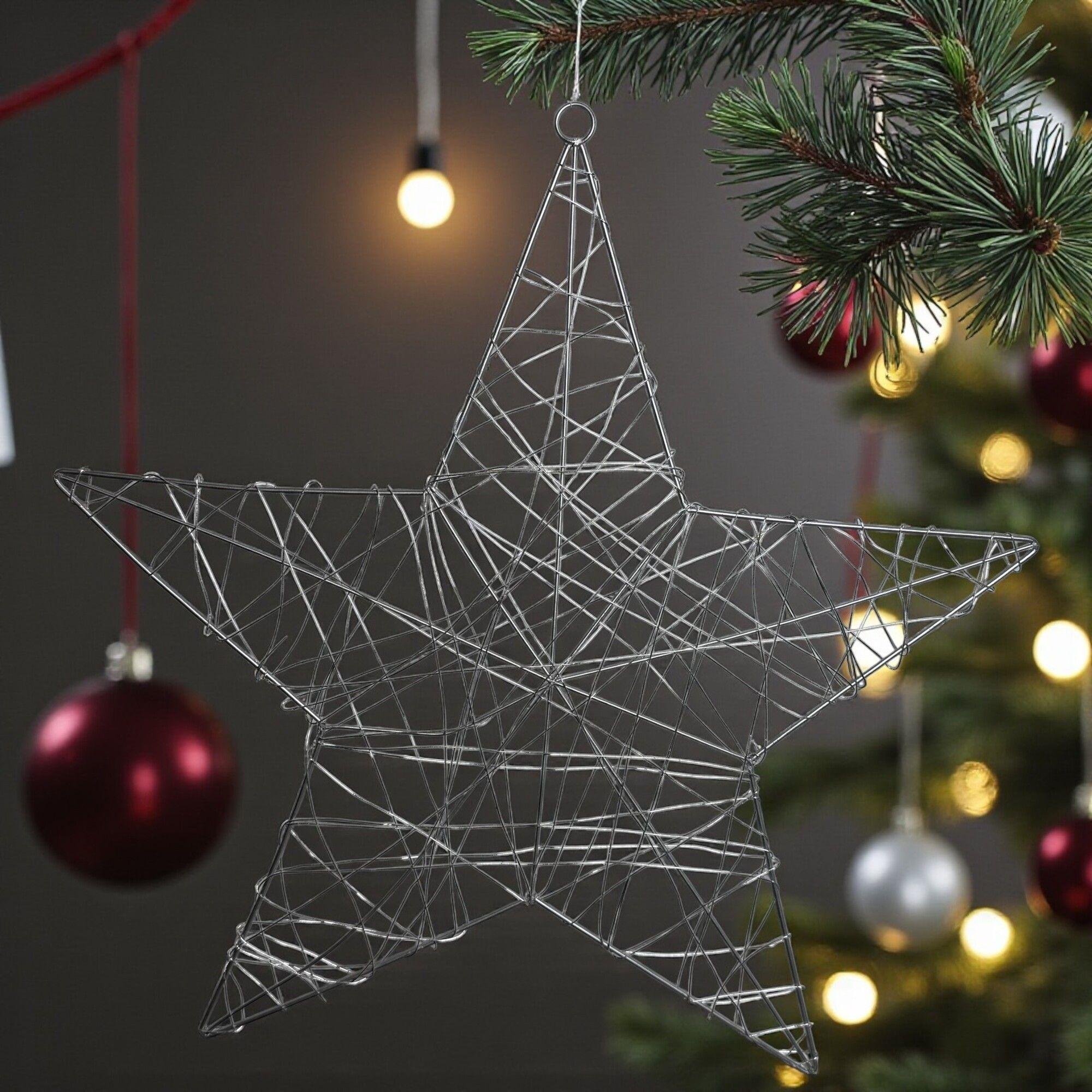 Estrella de Alambre plateada 30cm Diseño Escultural Premium Hogar-2