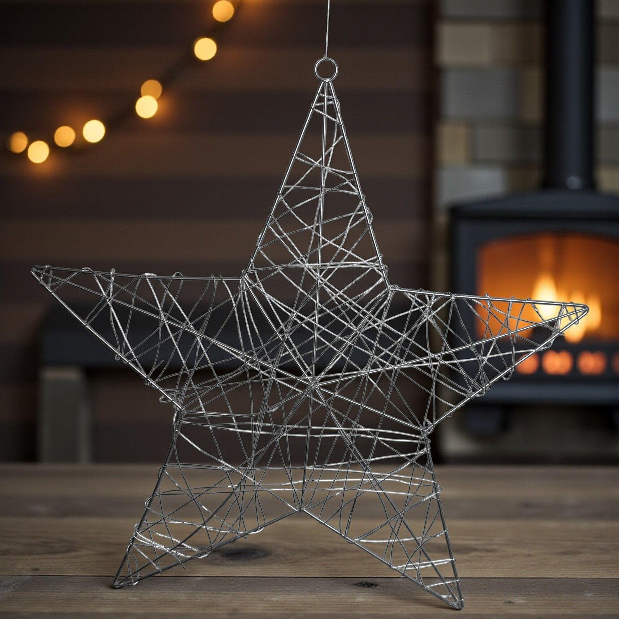 Estrella de Alambre plateada 30cm Diseño Escultural Premium Hogar-3