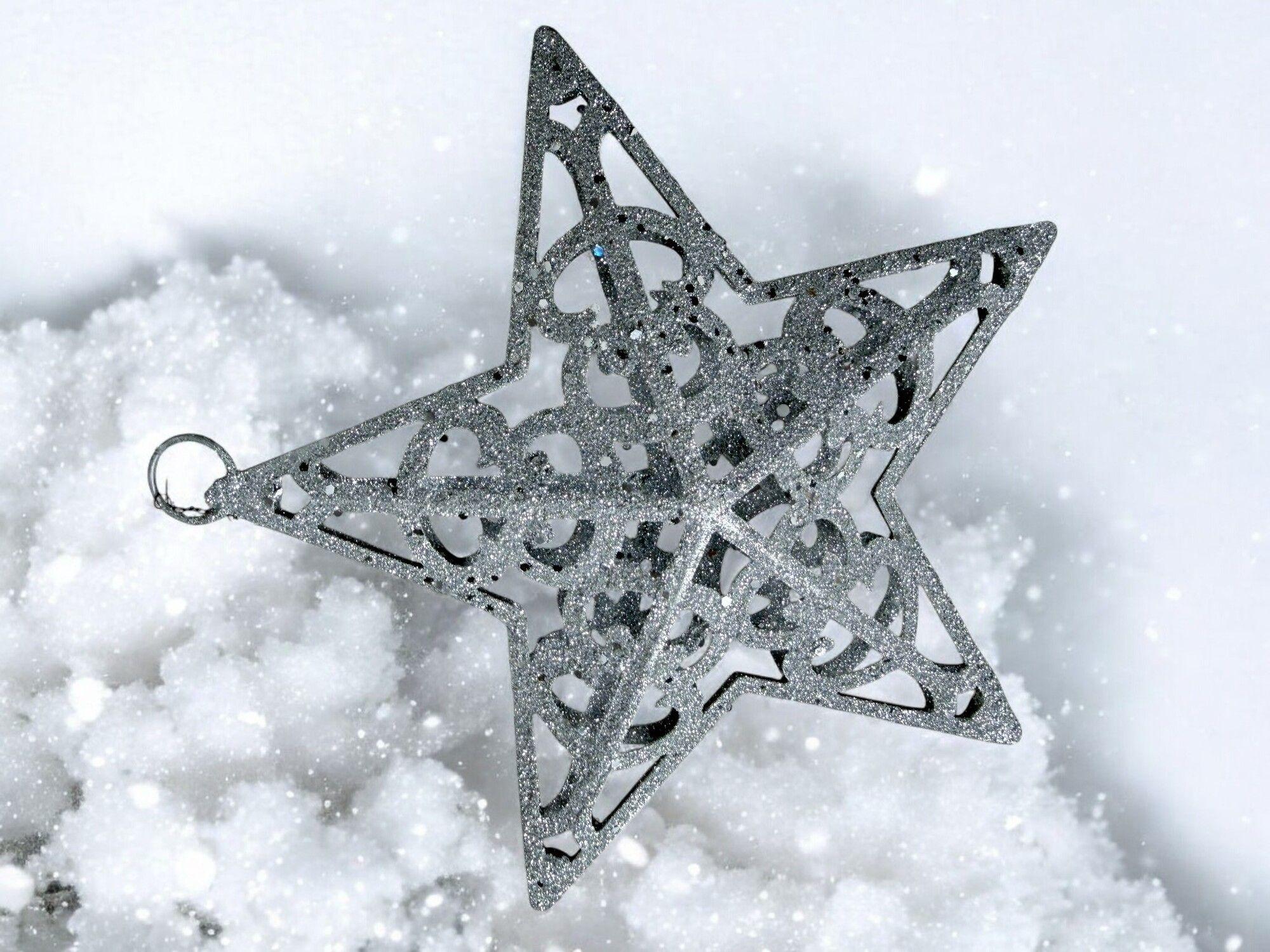 Estrella Navideña con Glitter 20 cm plateada-3