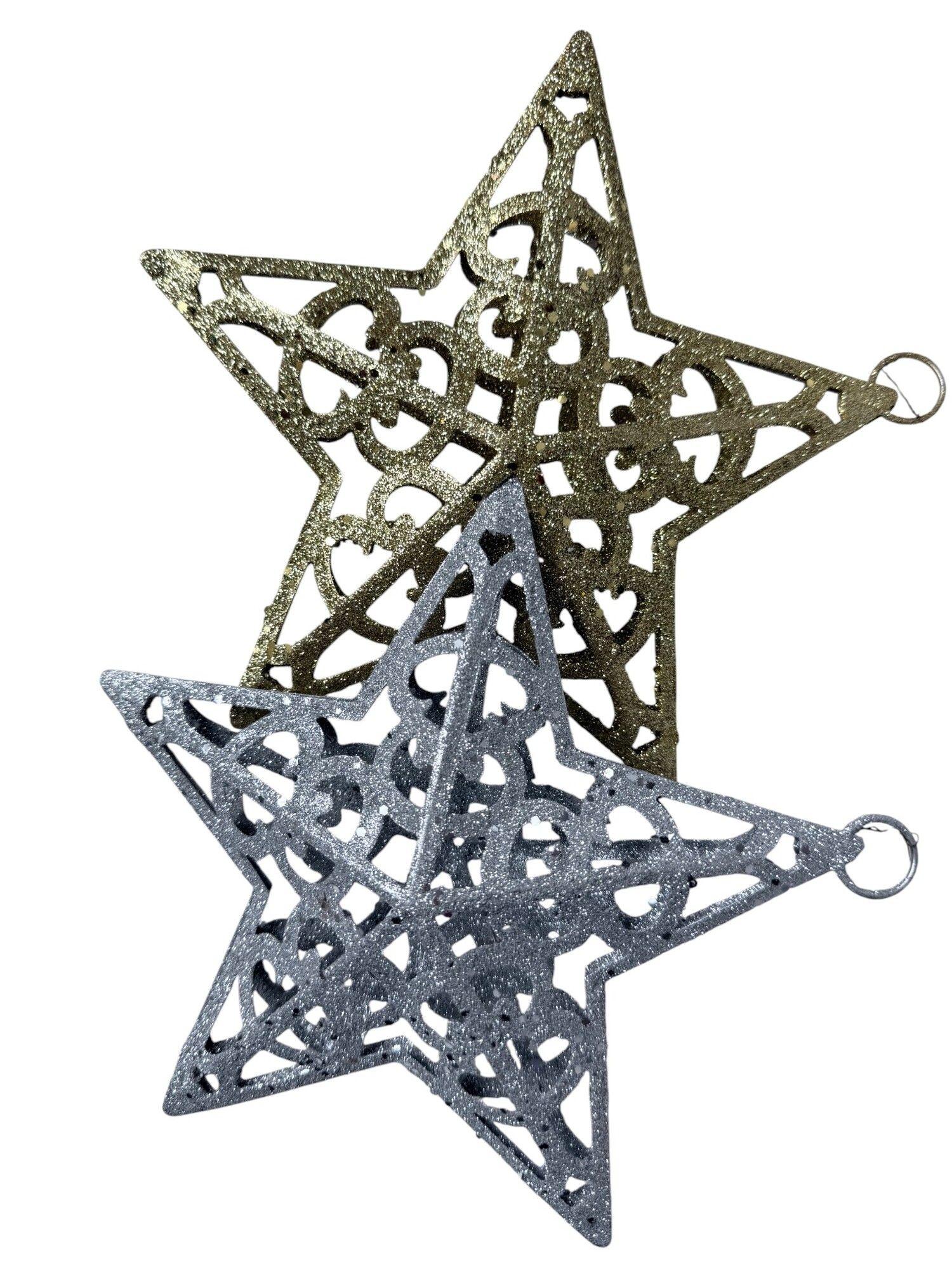 Estrella Navideña con Glitter 20 cm plateada-4