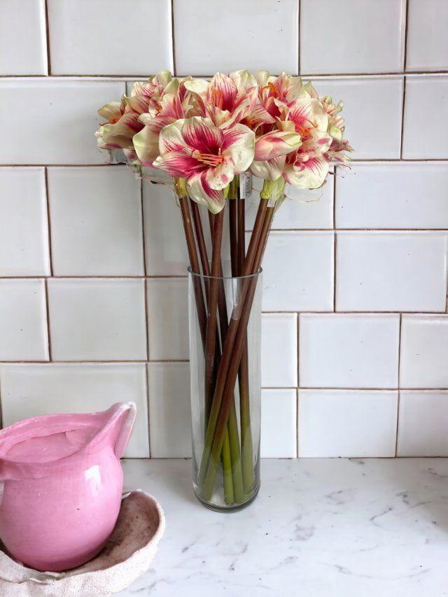 Amaryllis Rosa/Blanca 68cm Artificial | Estilo Natural para Interiores y Vitrinas-2