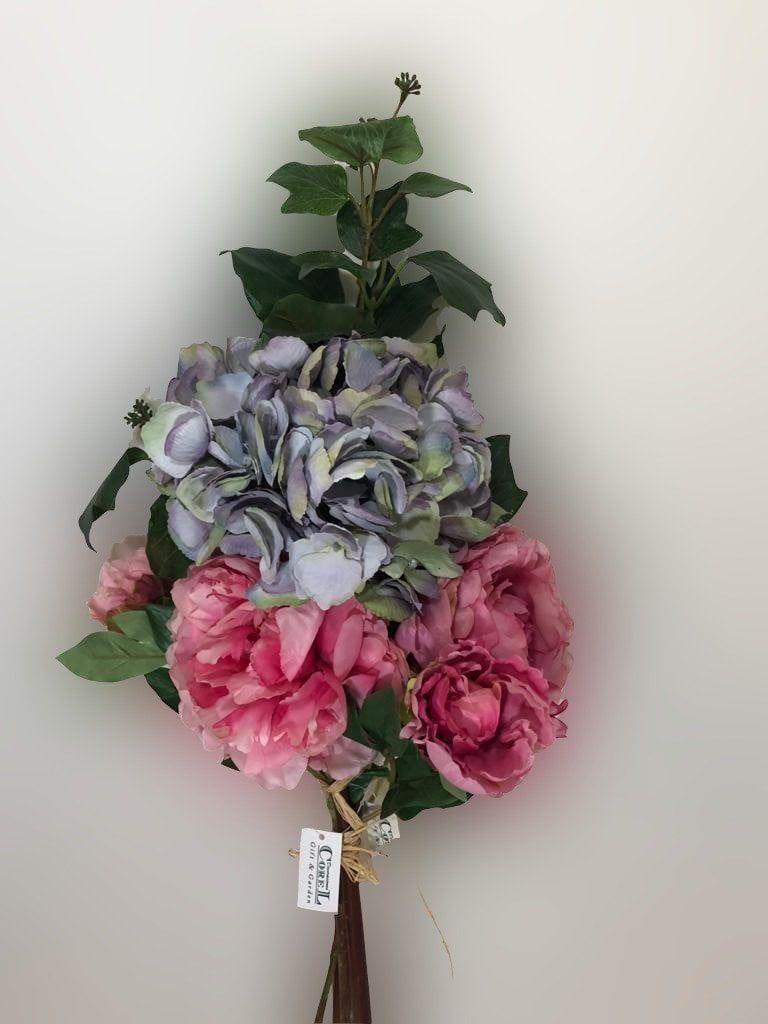Arreglo con Hortensia Azul/Rosa Artificial | Estilo Natural para Interiores y Vitrinas-4