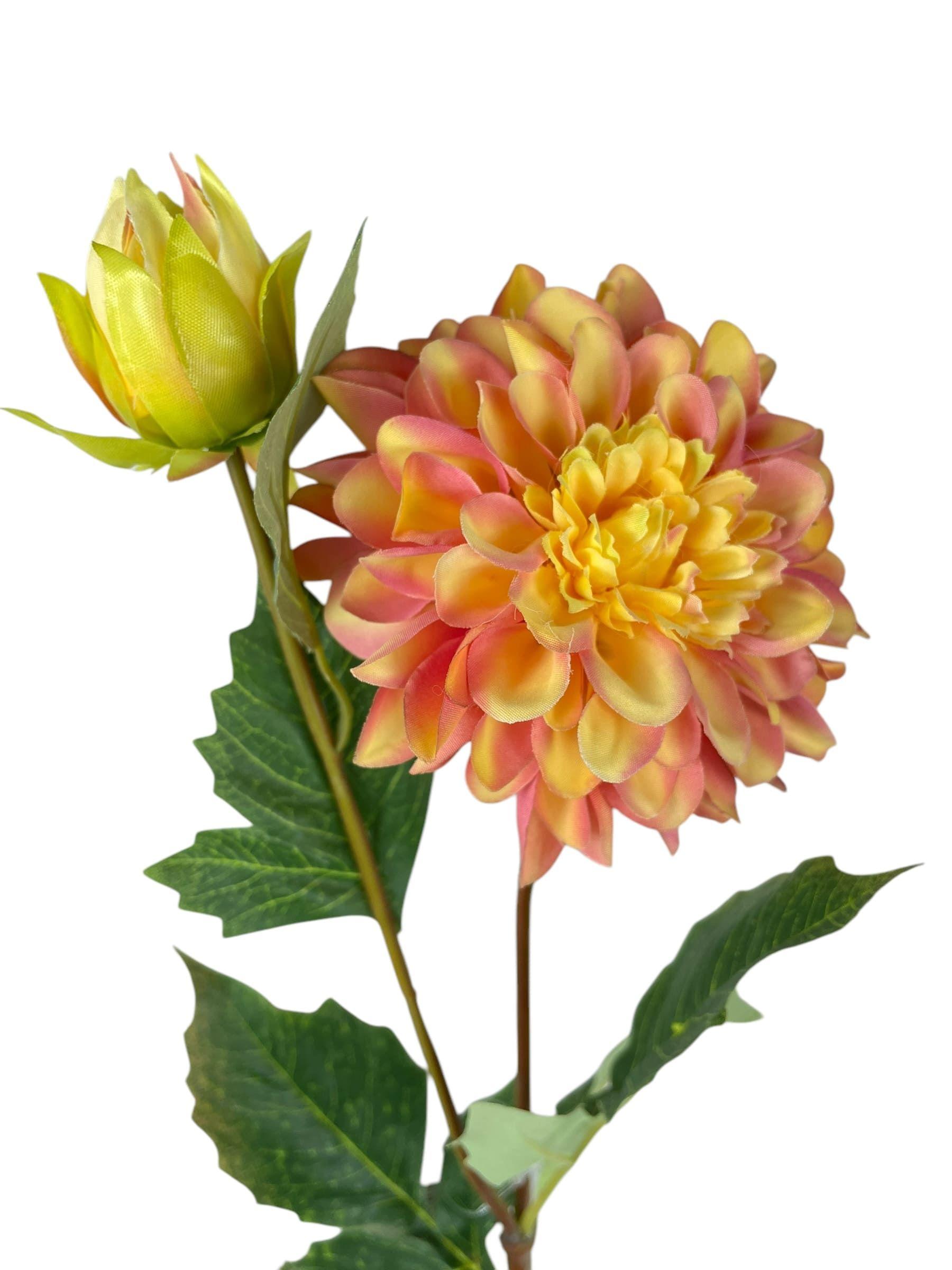 Dahlia Naranja Rosa de 68 cm Artificial | Estilo Natural para Interiores y Vitrinas-2
