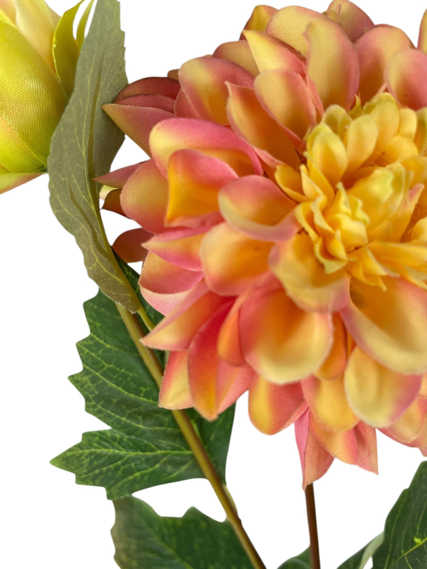 Dahlia Naranja Rosa de 68 cm Artificial | Estilo Natural para Interiores y Vitrinas-3