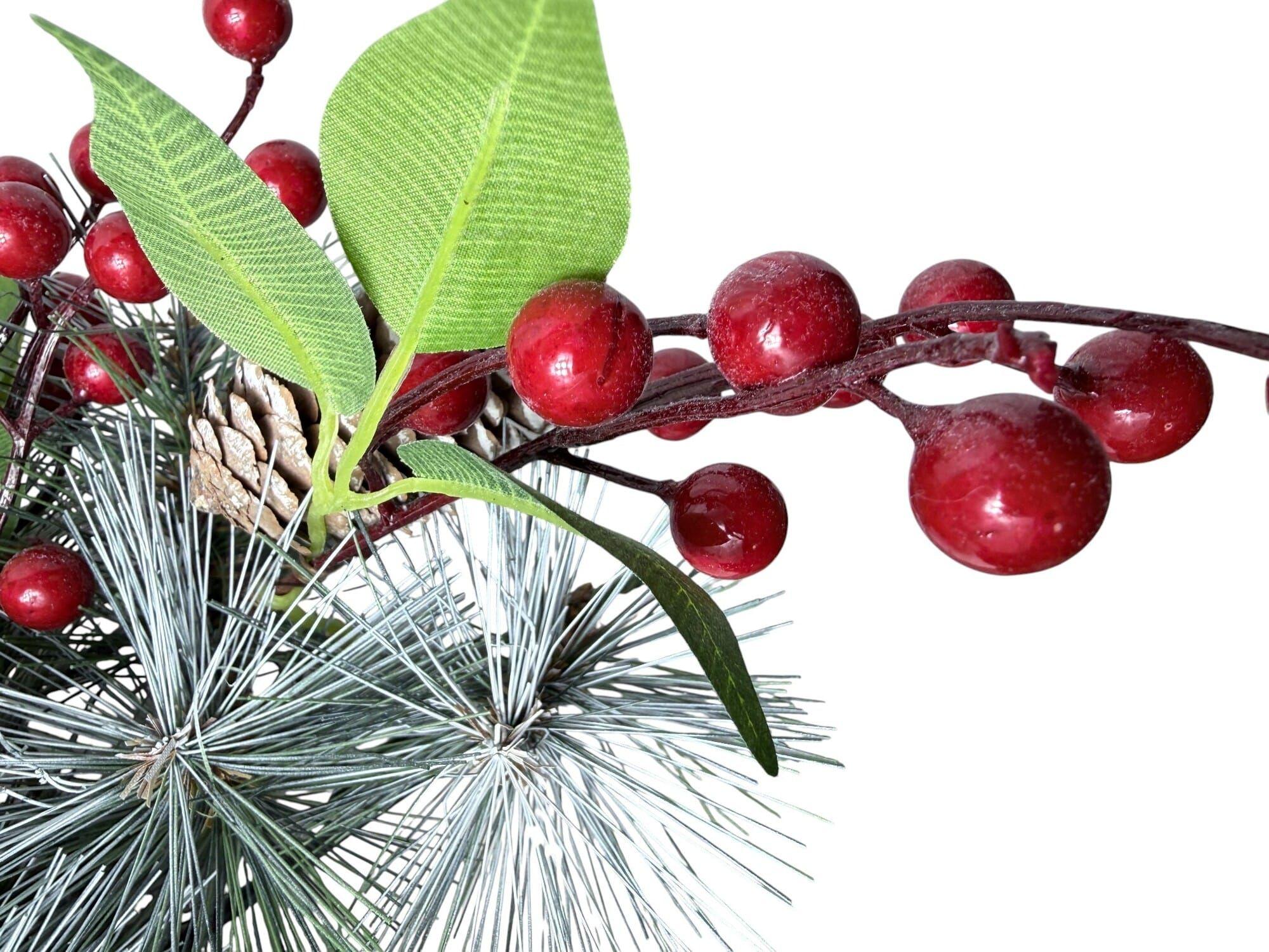 Centro De Mesa Navideño Pino Y Frutos 57cm Realismo Botánico Hogar-2