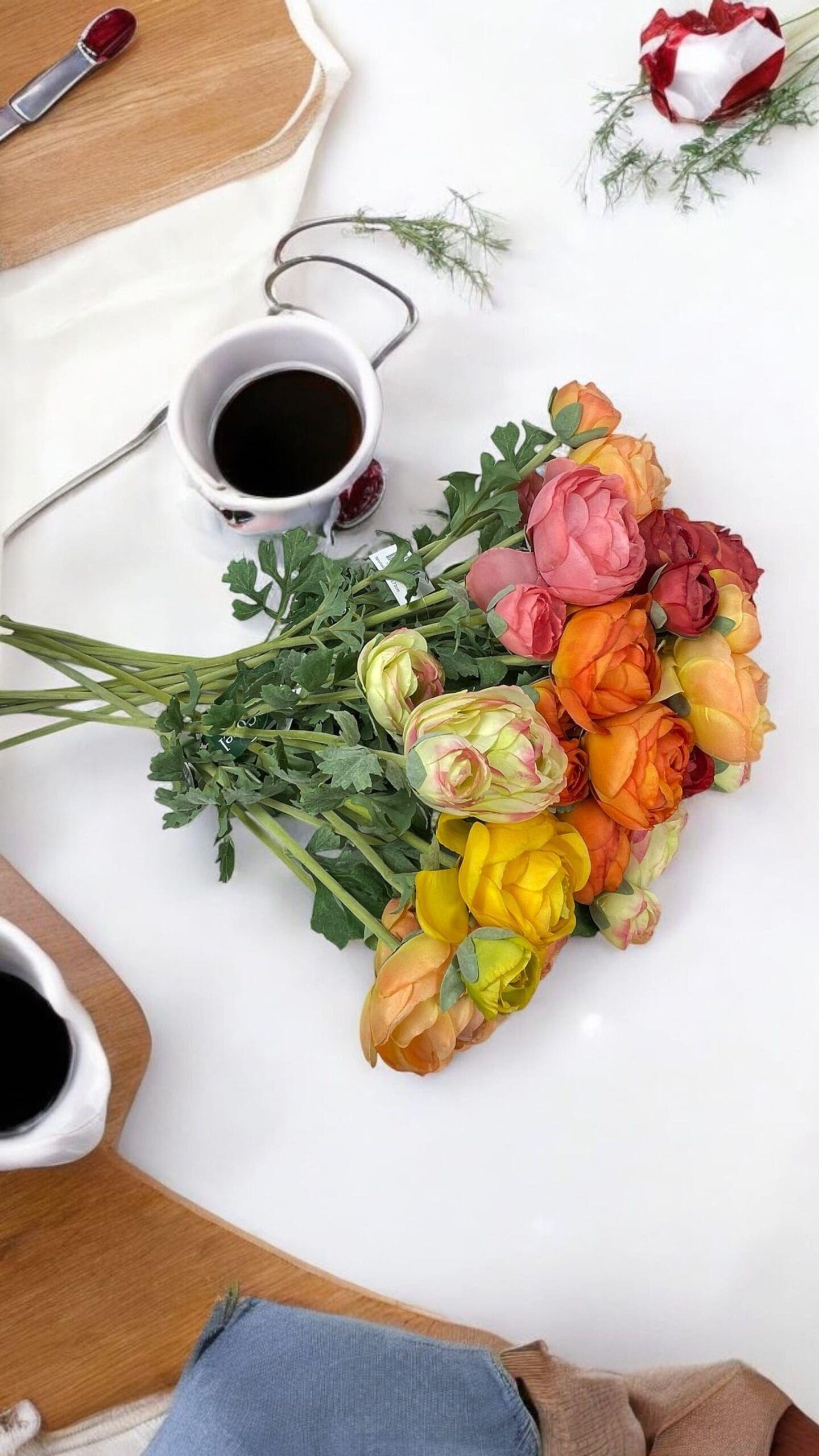 Renúnculo Naranjo Claro 73cm Artificial | Estilo Natural para Interiores y Vitrinas-4