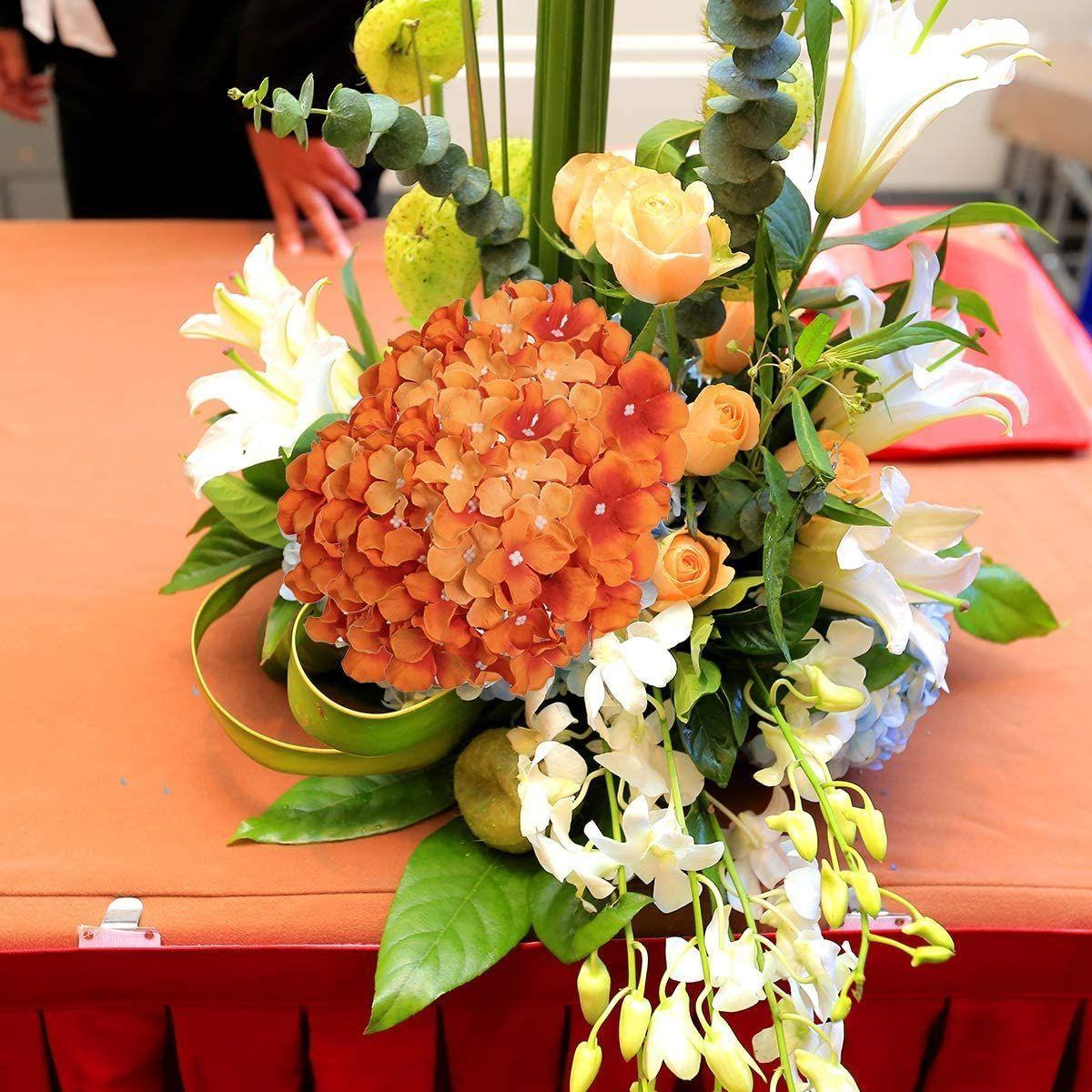 FLOR DECORATIVA COREL HORTENSIA NARANJA CLARA 52CM-3