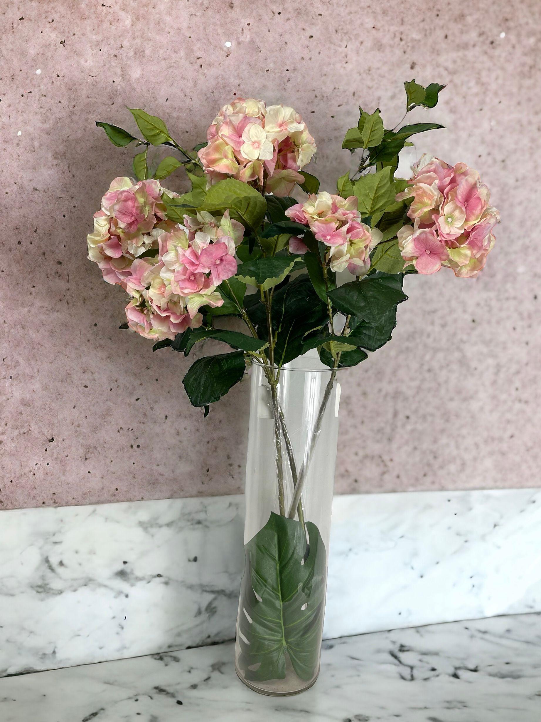 Flor Decorativa Hortensia Rosa 85cm-3