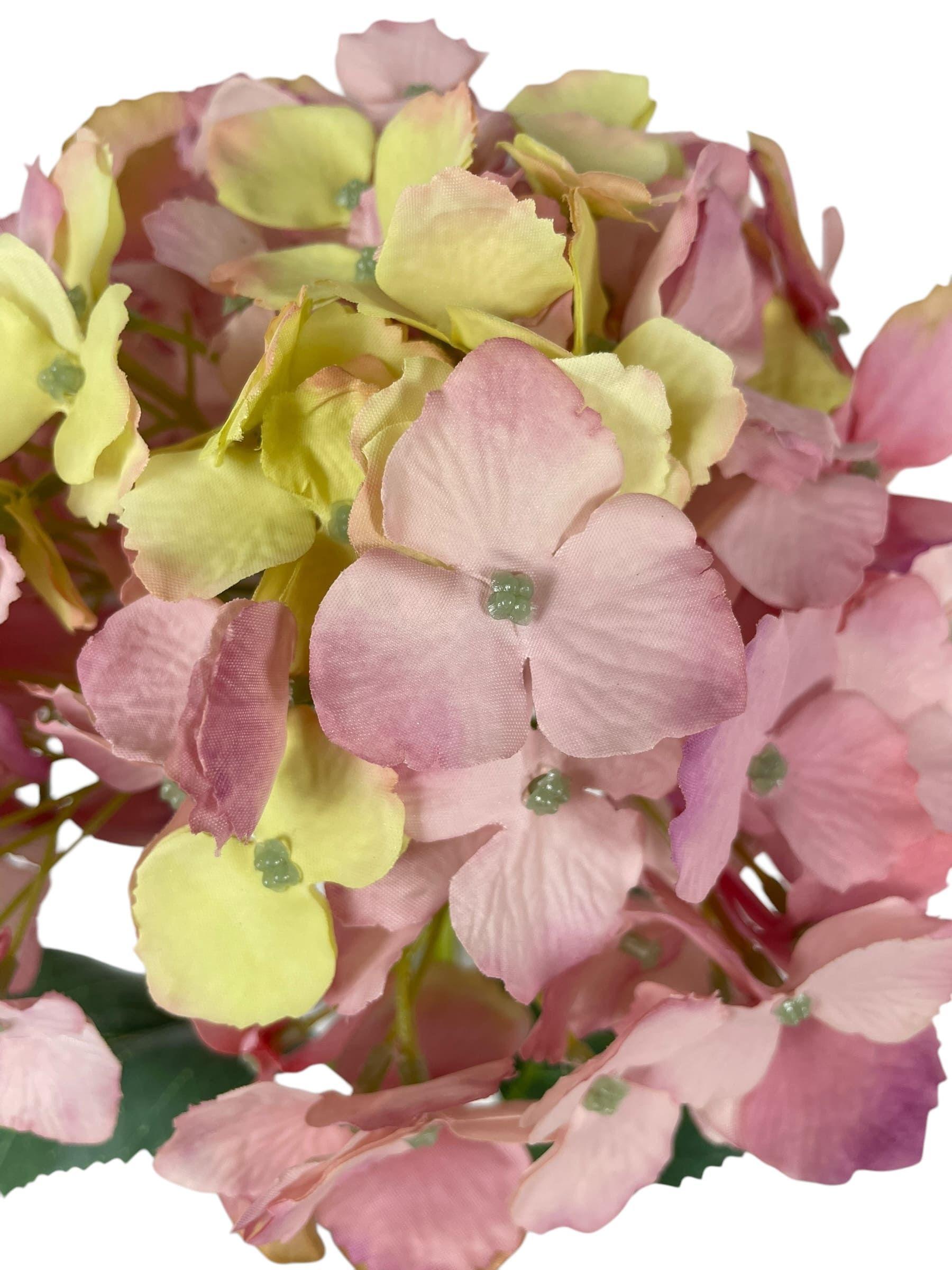 Hortensia Rosa Amarillo con Hojas 82cm Artificial | Estilo Natural para Interiores y Vitrinas-2