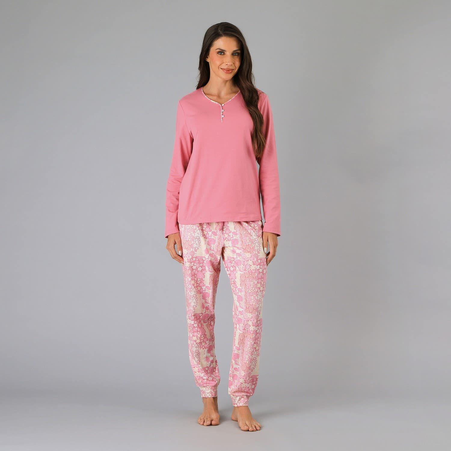 Pijama Abotonado Con Print Rosado-0