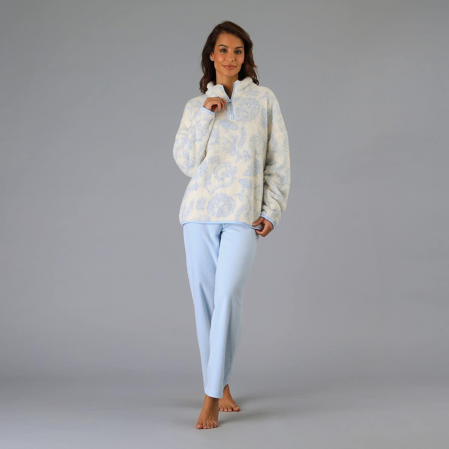 Pijama Coral/Microfleece Medio Cierre Celeste-0