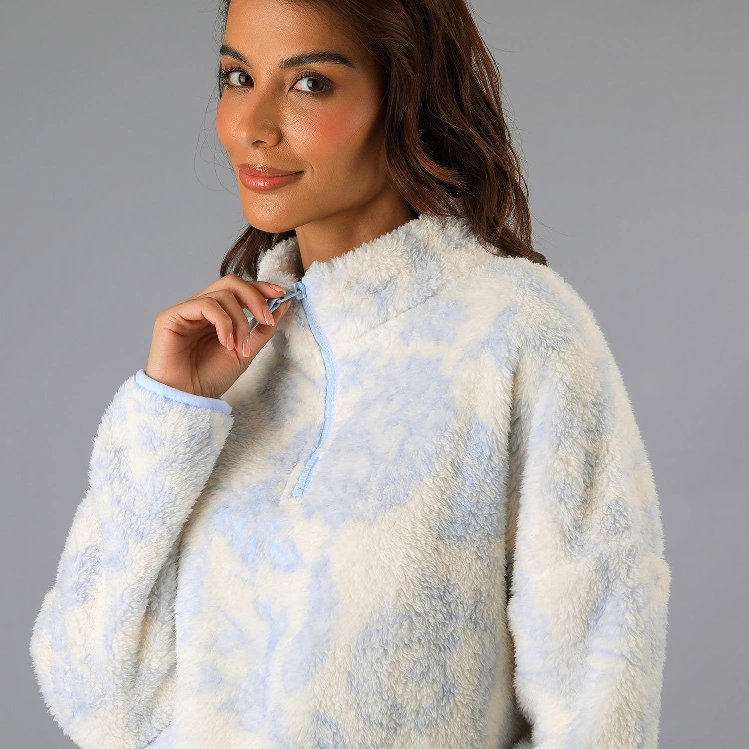 Pijama Coral/Microfleece Medio Cierre Celeste-1