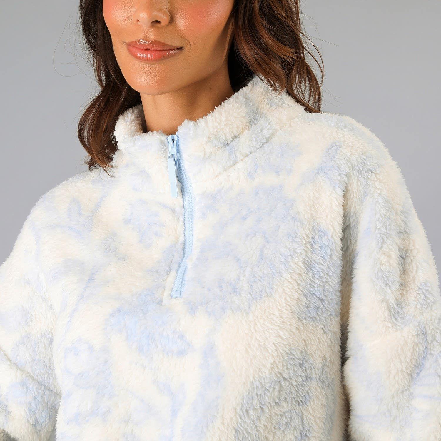 Pijama Coral/Microfleece Medio Cierre Celeste-2