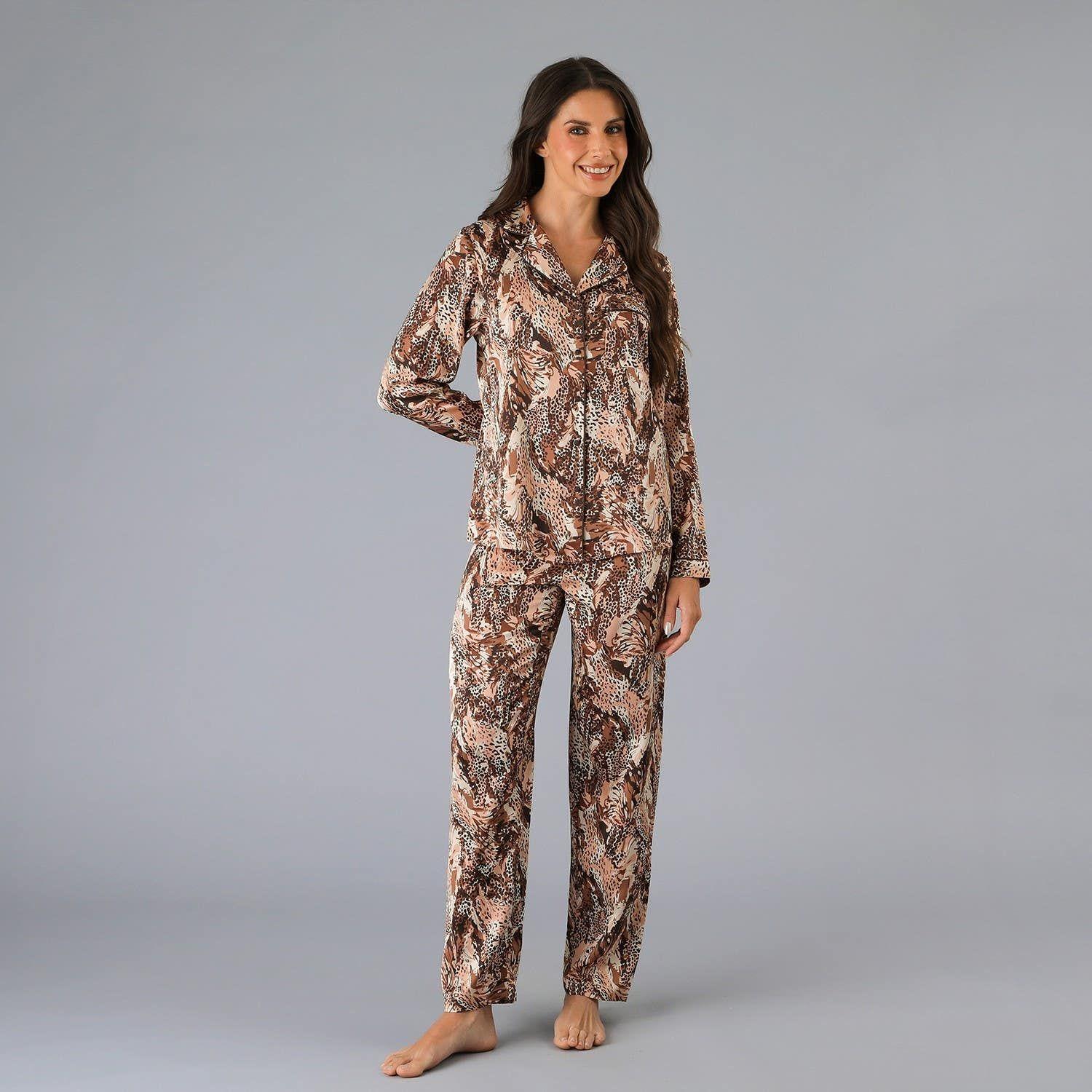 Set Camisero + Pantalón Satín Print Café-0