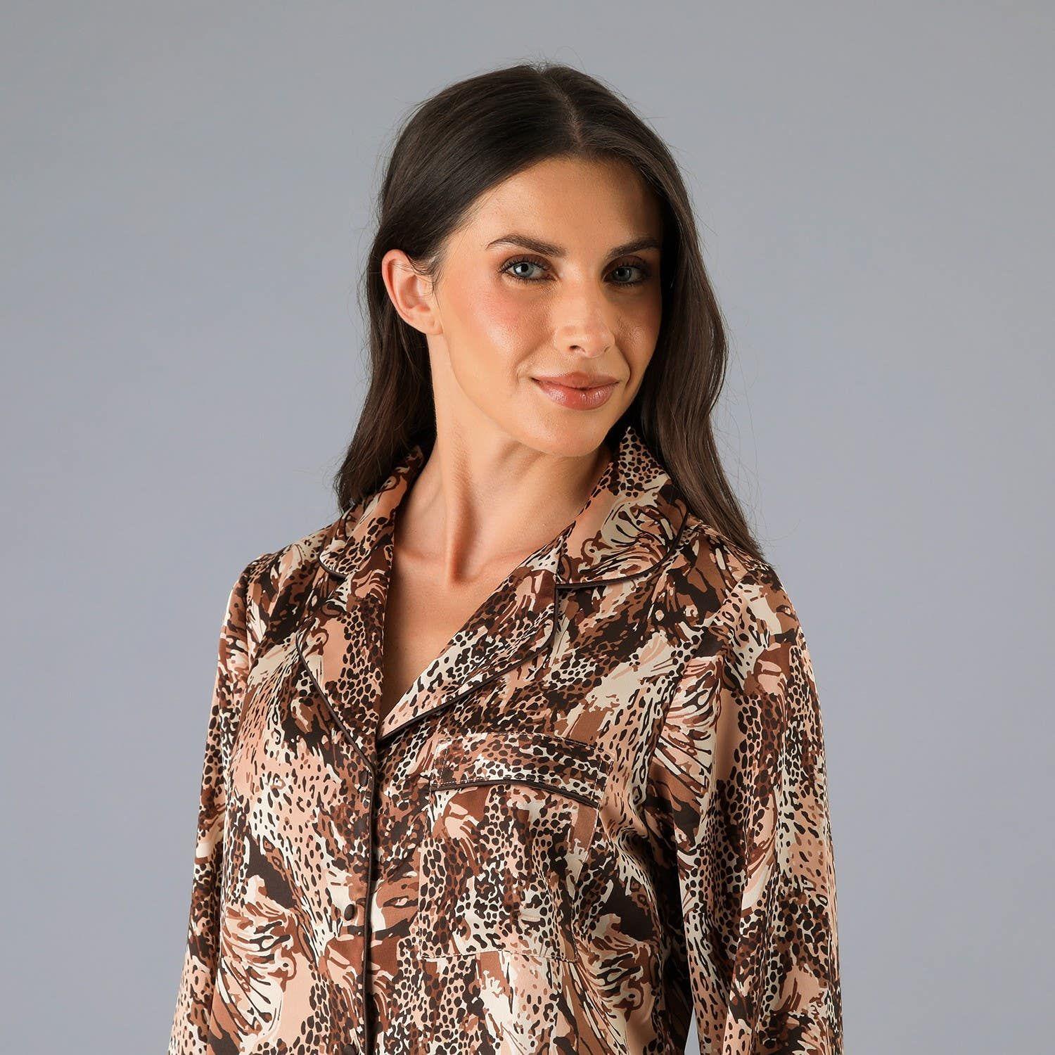 Set Camisero + Pantalón Satín Print Café-1