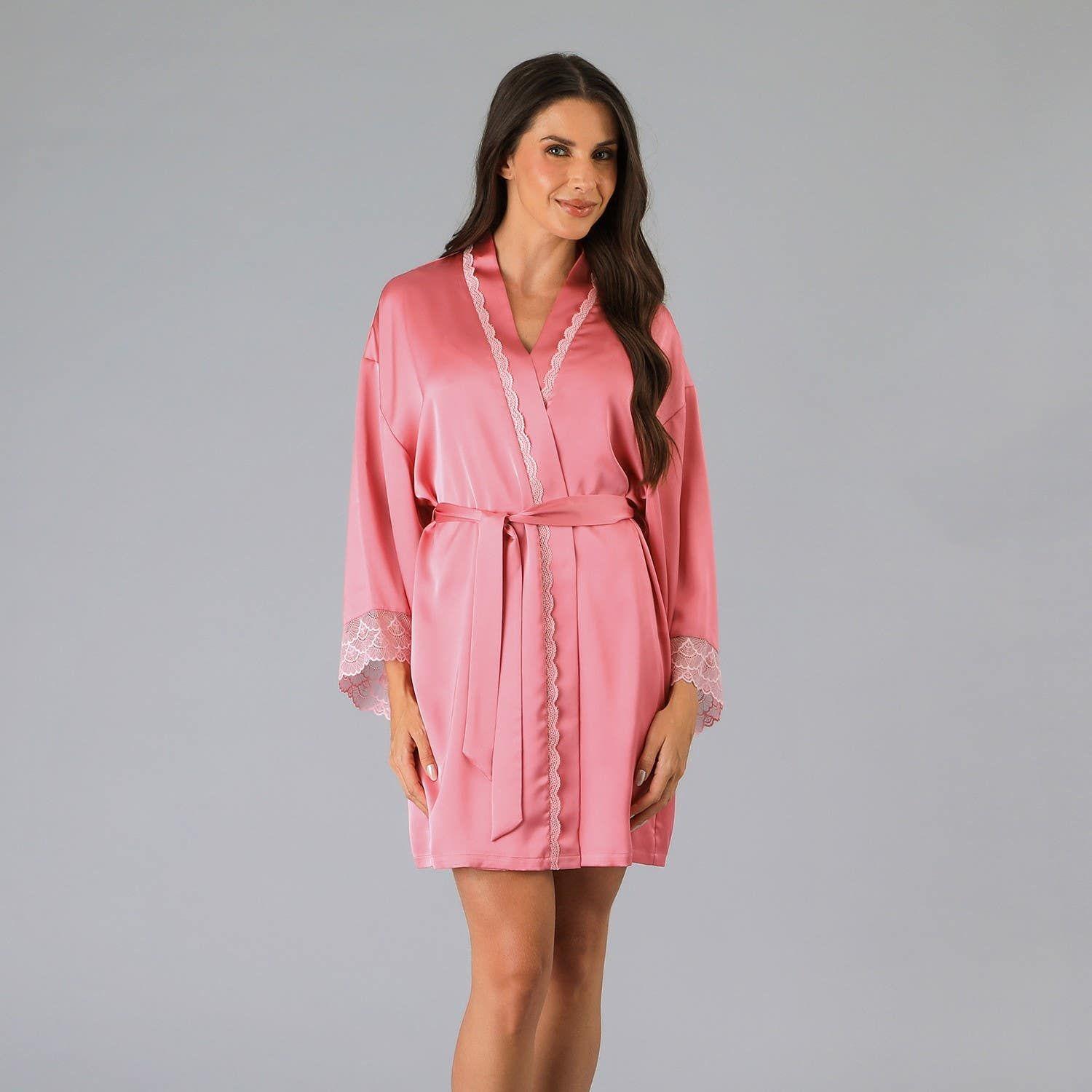 Bata Satín Encaje Rosado-0