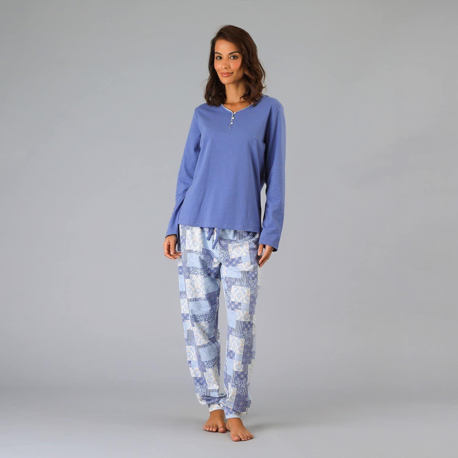 Pijama Abotonado Con Print Azul-0